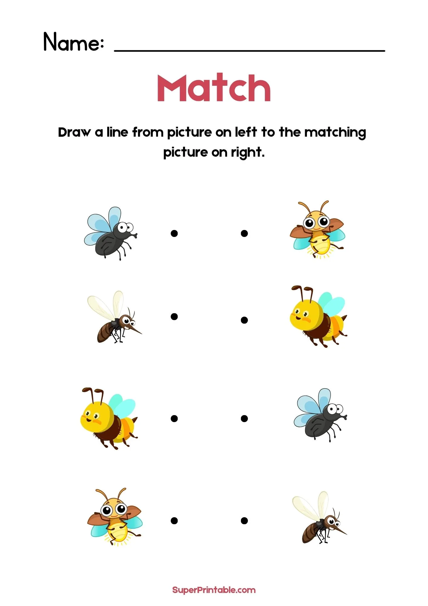 Insects Illustrative Matching Worksheet 3