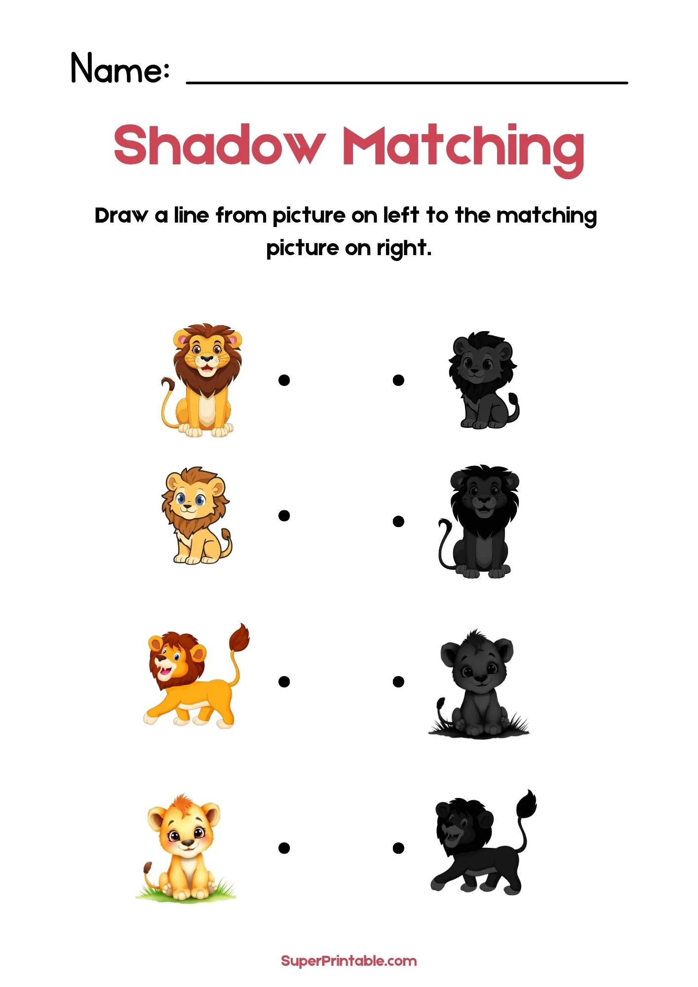 Jungle Animals Find The Shadow Matching Worksheet 1