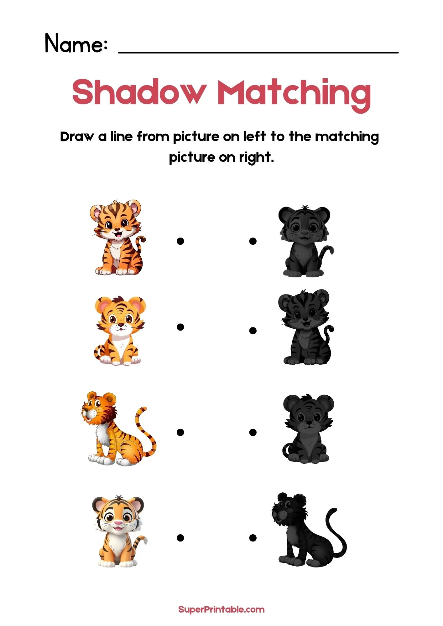 Jungle Animals Find The Shadow Matching Worksheet 2