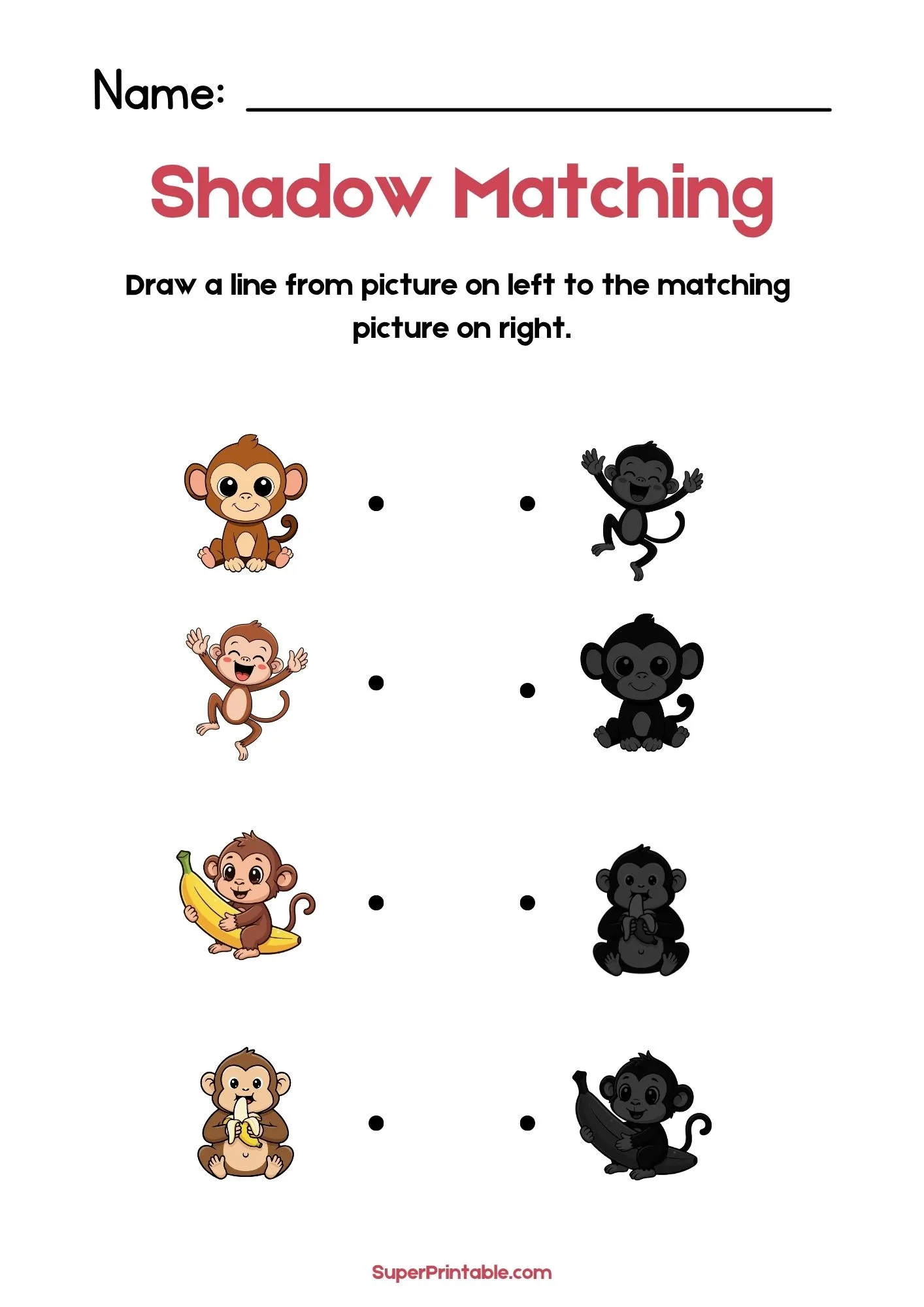 Jungle Animals Find The Shadow Matching Worksheet 3