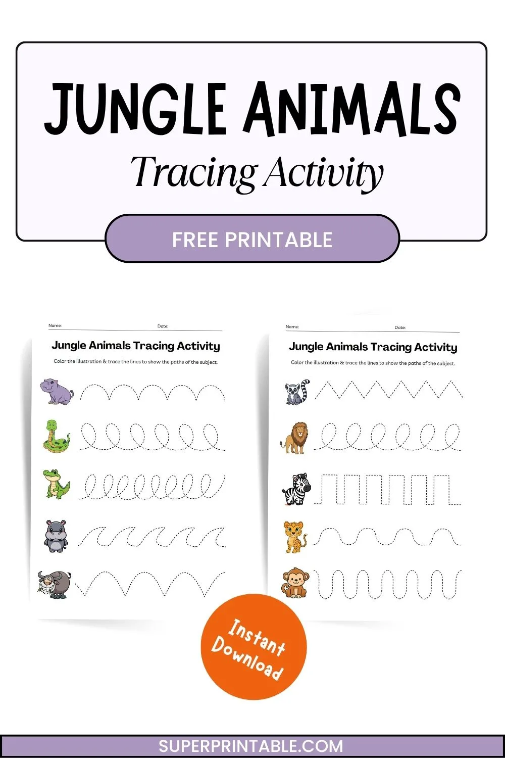 Jungle Animals Tracing Activity Pinterest Image