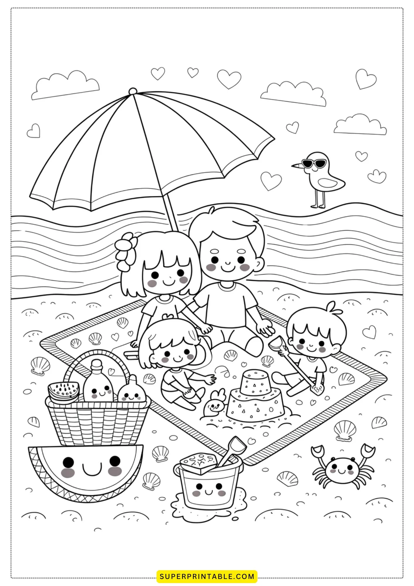 Kawaii Cozy Family Picnic Coloring Pages 5
