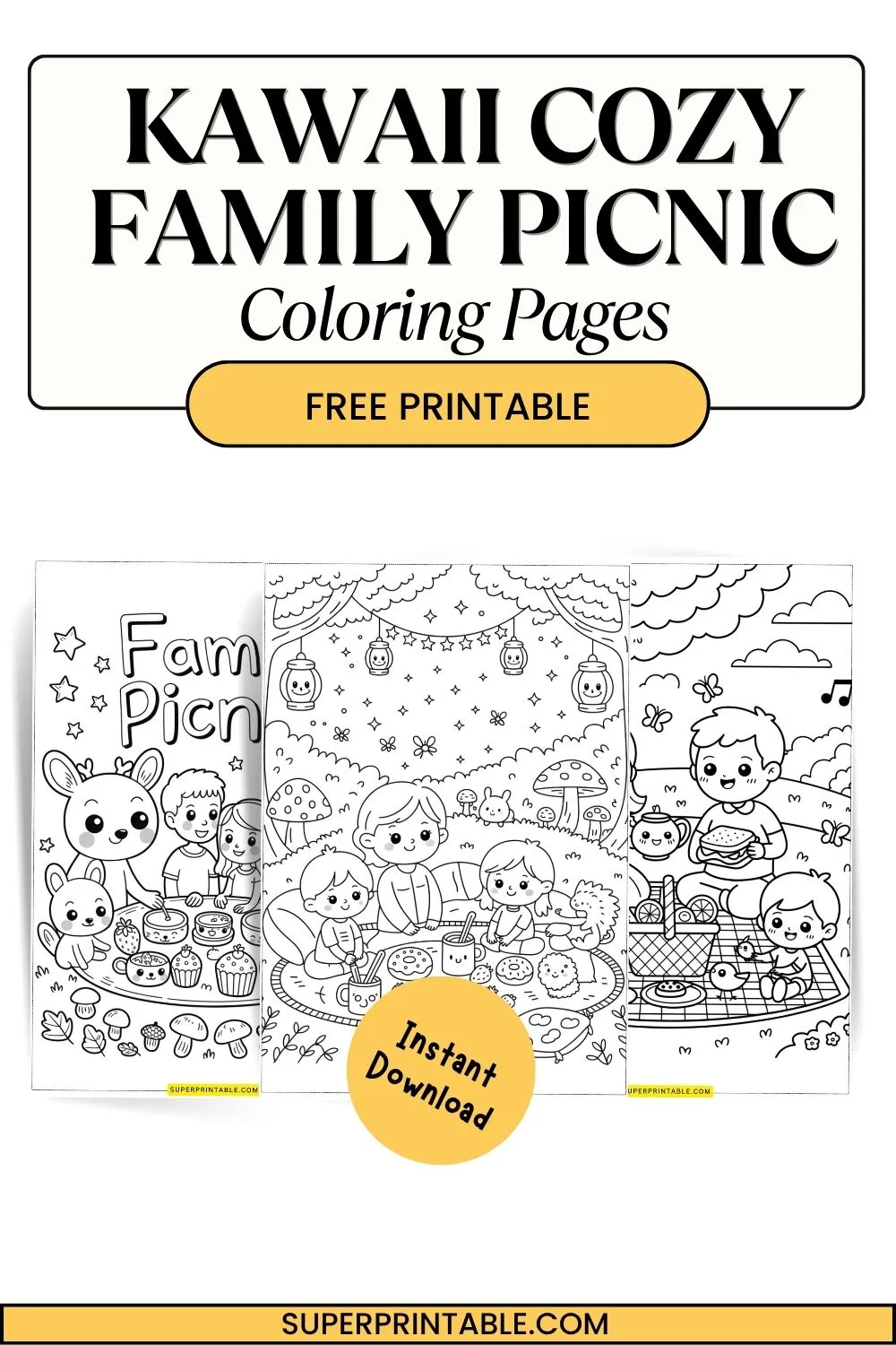 Kawaii Cozy Family Picnic Coloring Pages Pinterest Image