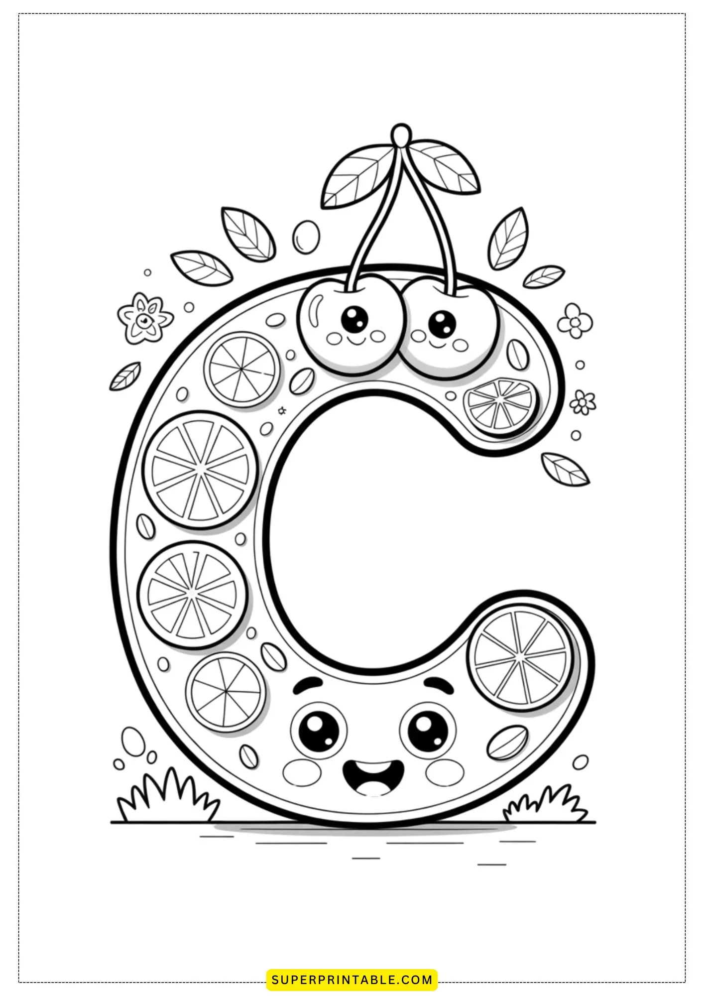 Kawaii Fruits Alphabet Coloring Page 3