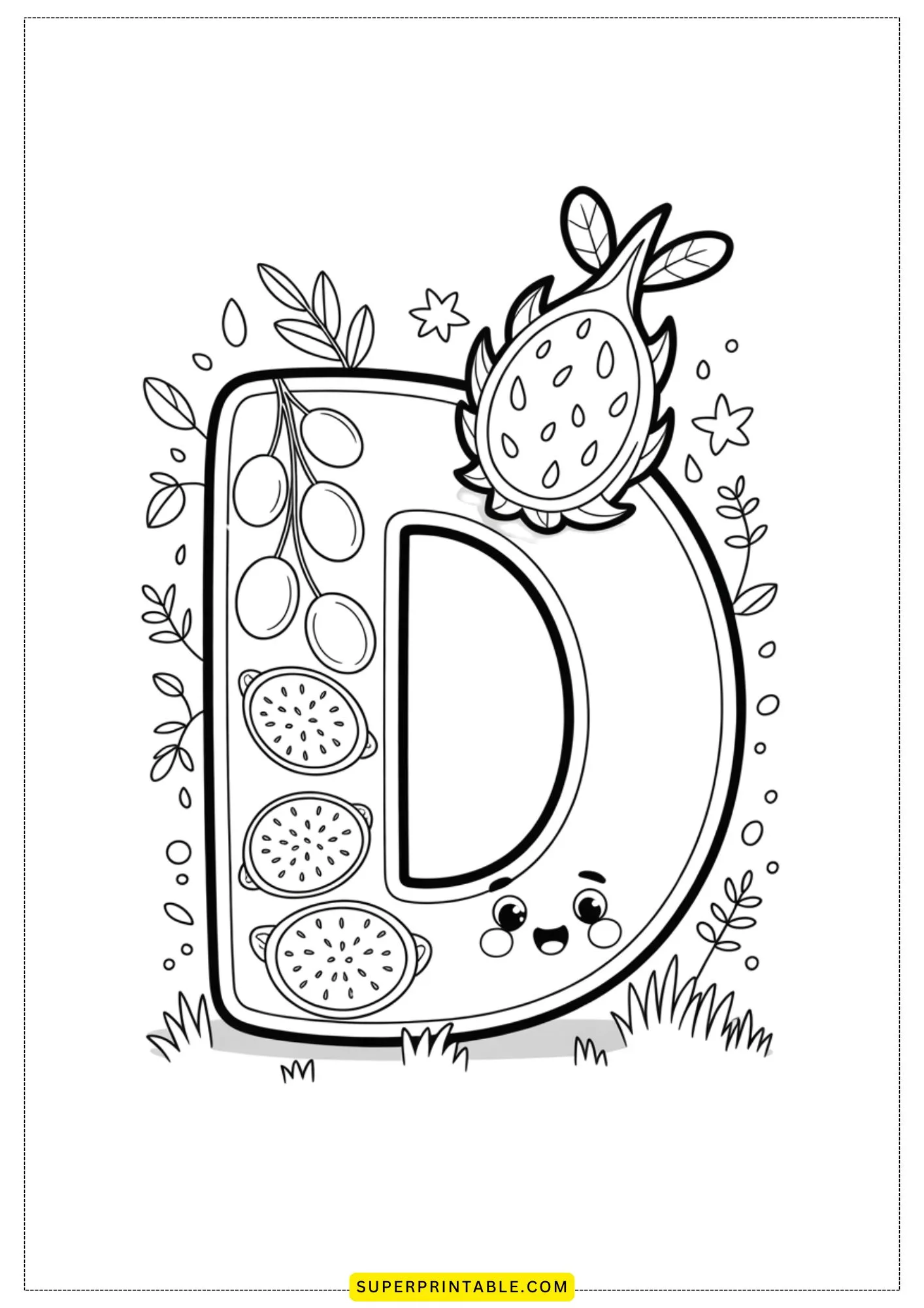 Kawaii Fruits Alphabet Coloring Page 4