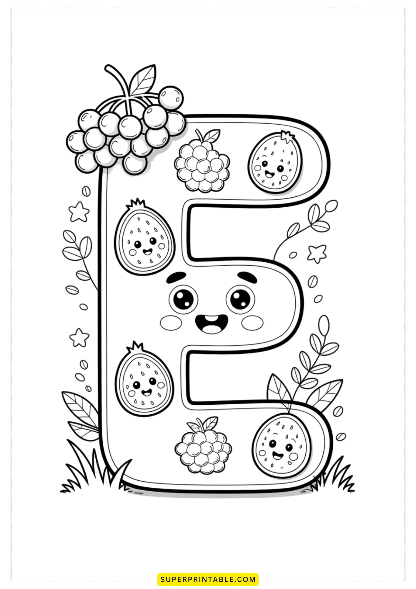 Kawaii Fruits Alphabet Coloring Page 5