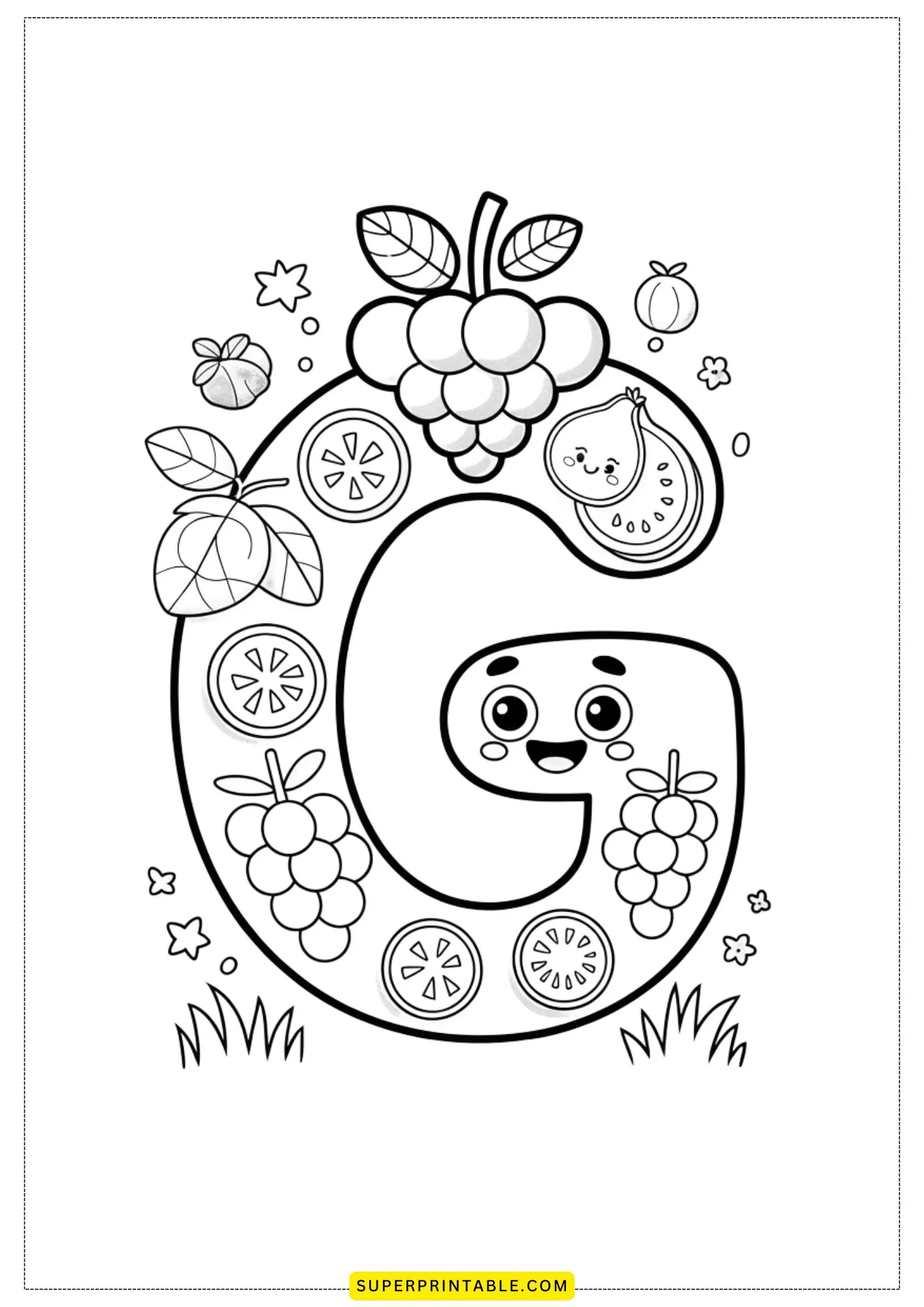 Kawaii Fruits Alphabet Coloring Page 7