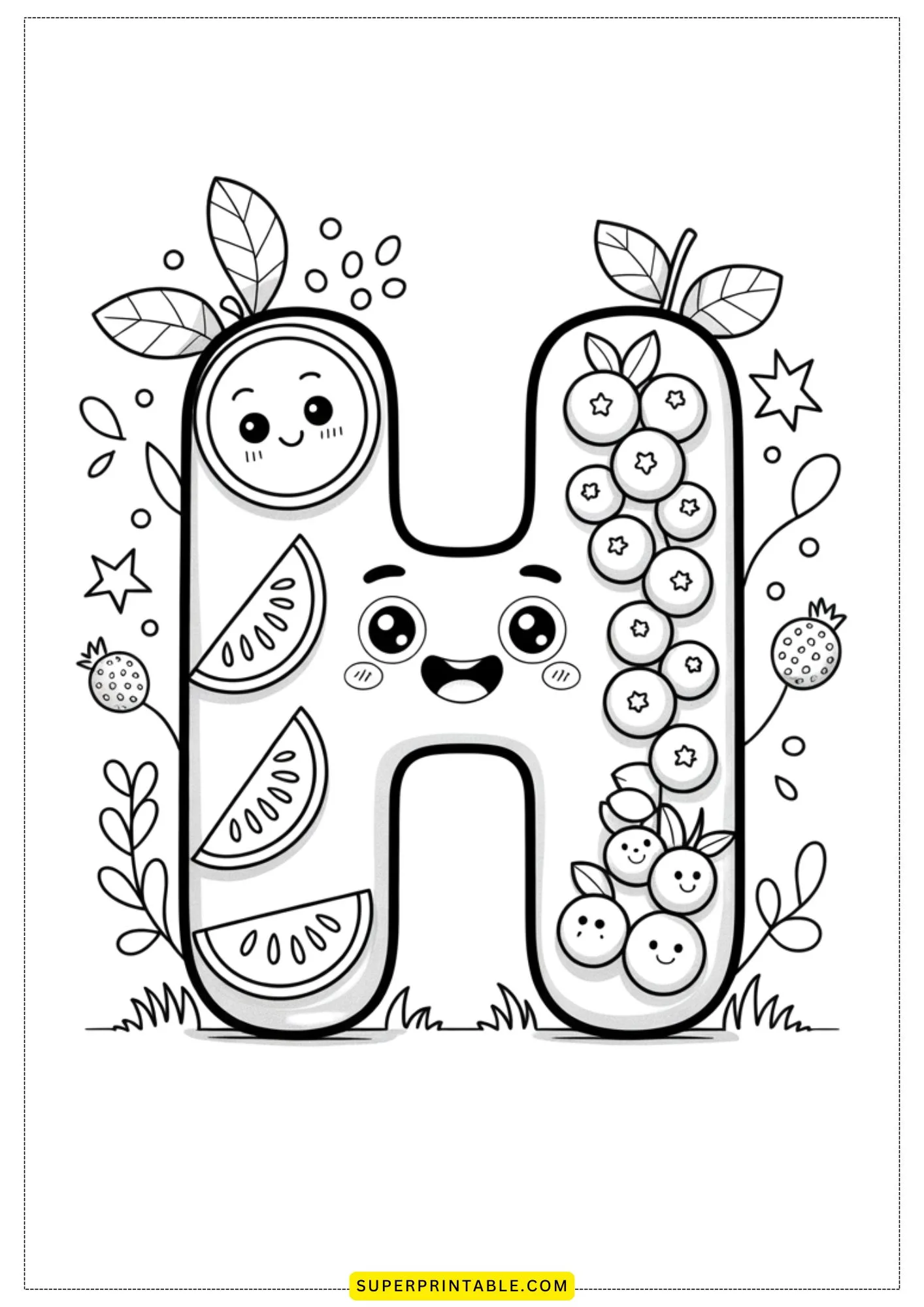 Kawaii Fruits Alphabet Coloring Page 8