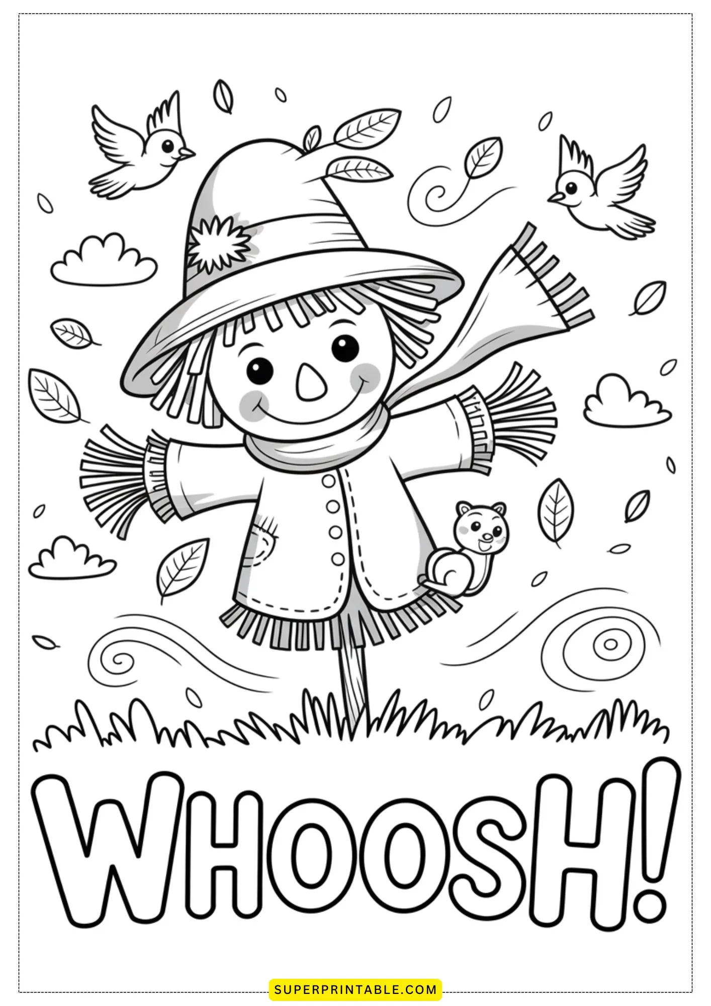 Kawaii Scarecrow Adventures Coloring Pages 1