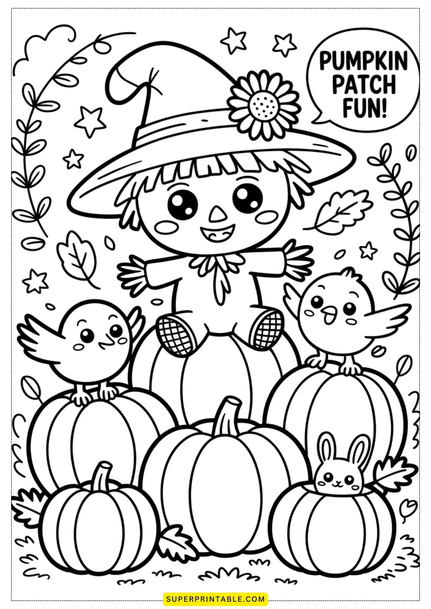 Kawaii Scarecrow Adventures Coloring Pages 2