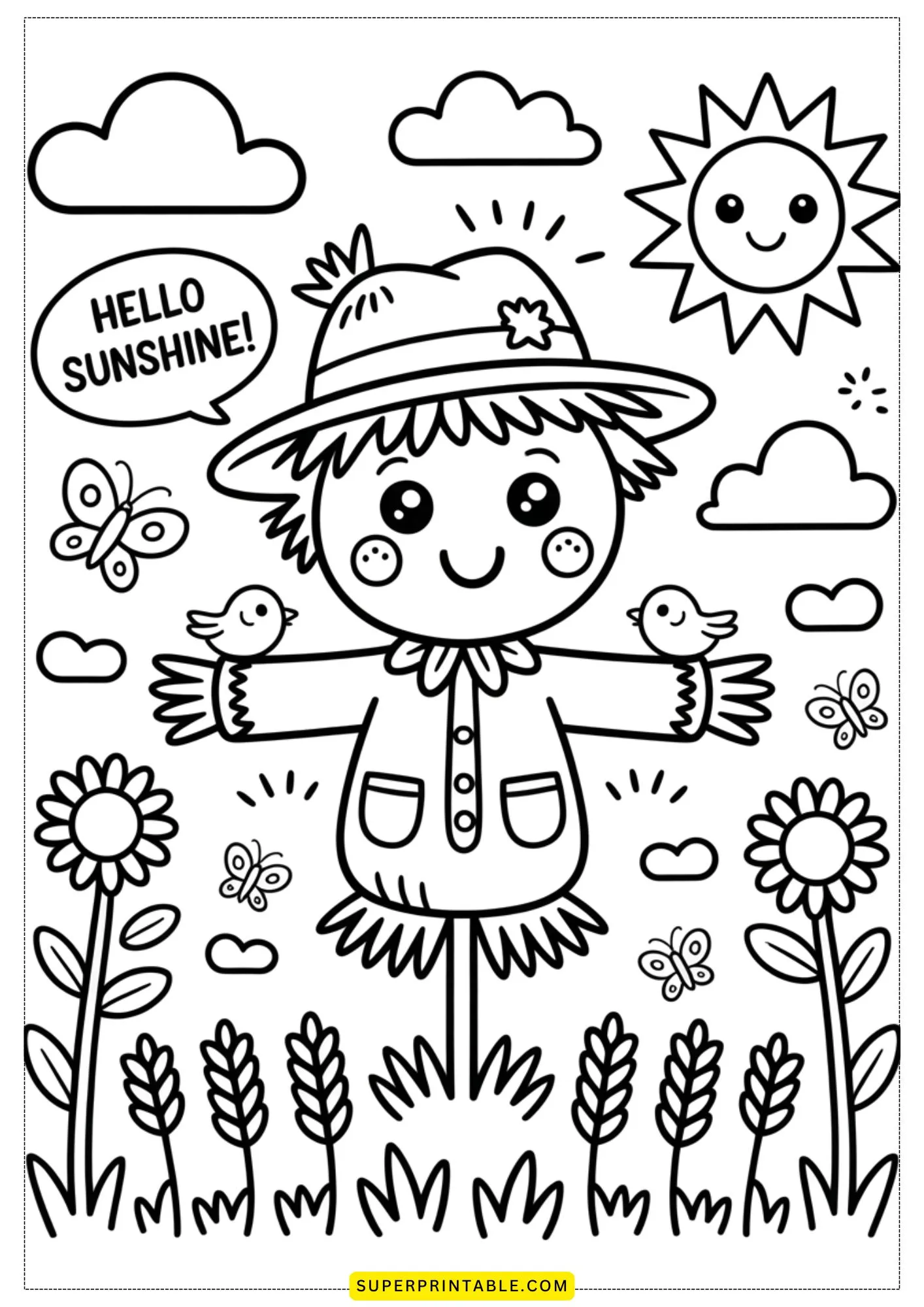 Kawaii Scarecrow Adventures Coloring Pages 3