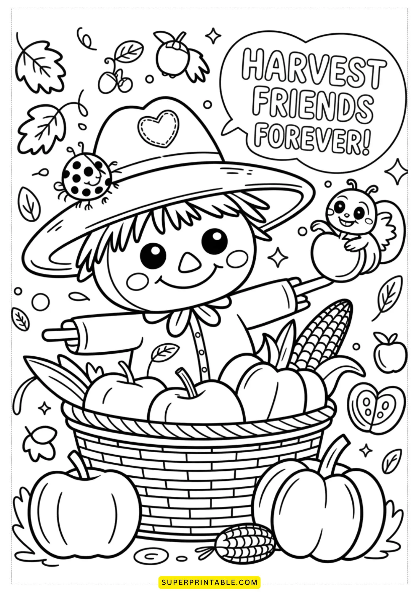 Kawaii Scarecrow Adventures Coloring Pages 4