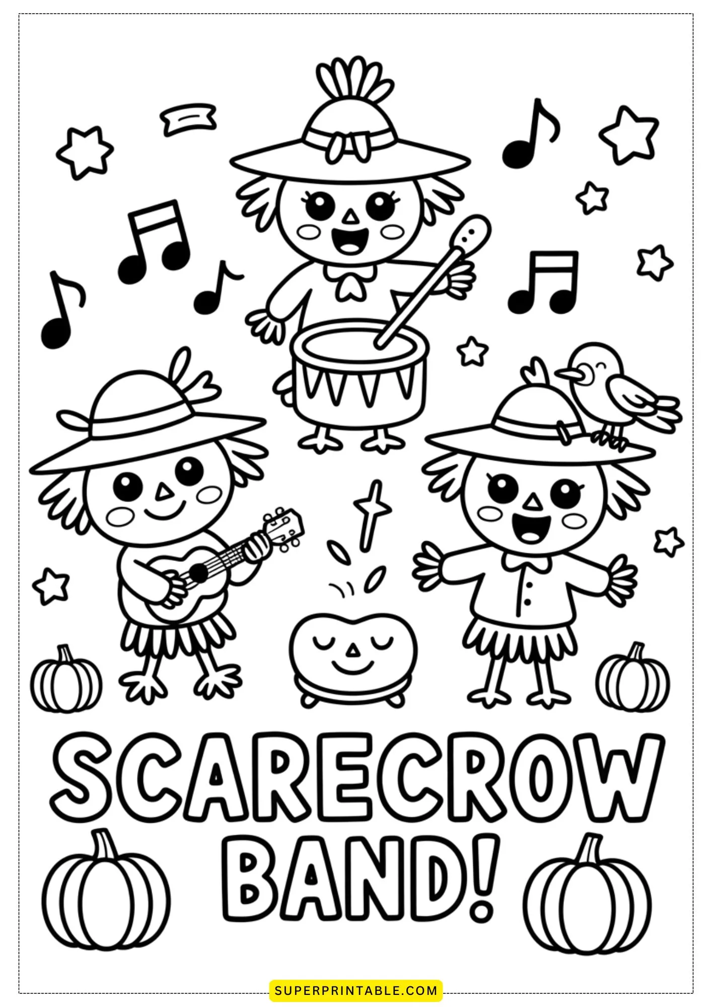 Kawaii Scarecrow Adventures Coloring Pages 7