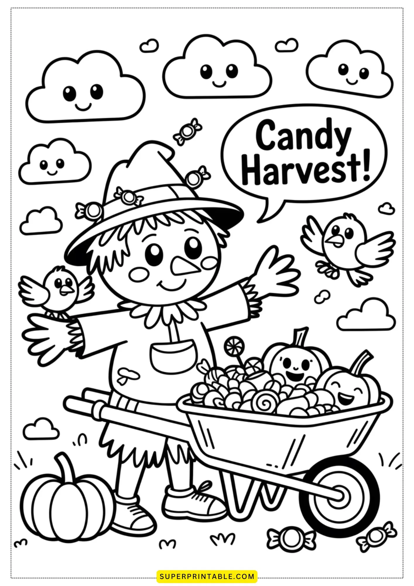 Kawaii Scarecrow Adventures Coloring Pages 9