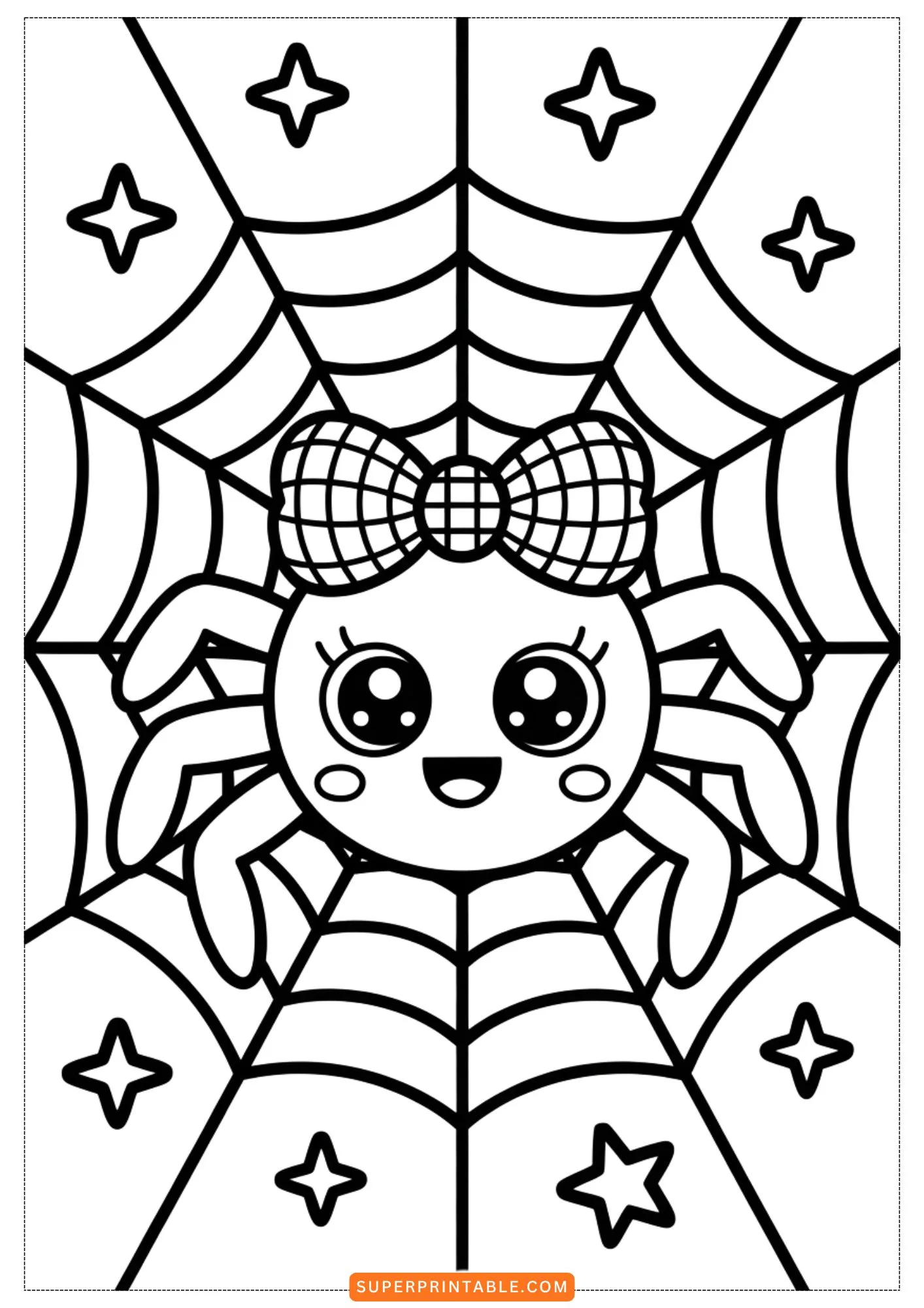 Kawaii Spider Halloween Party Coloring Pages 1