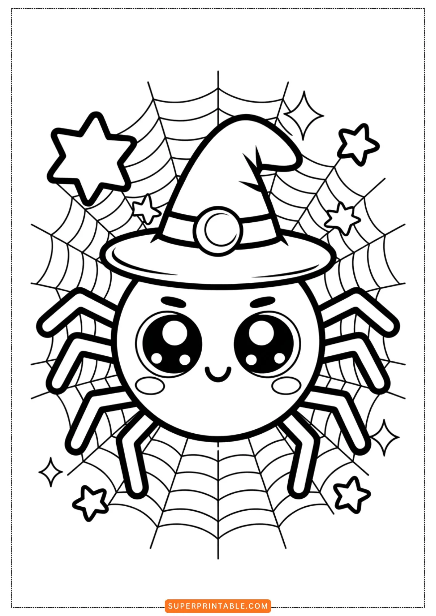 Kawaii Spider Halloween Party Coloring Pages 2