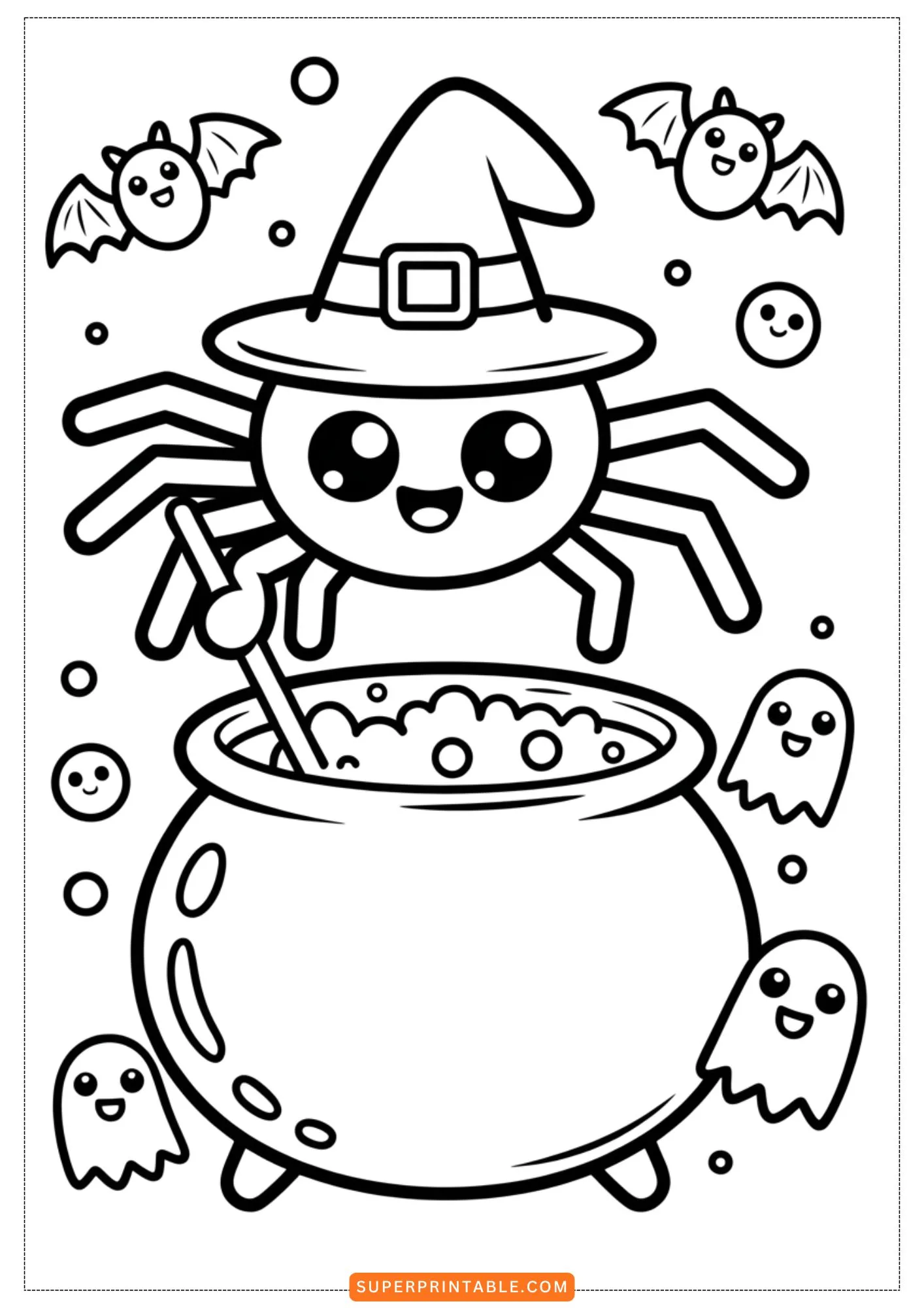 Kawaii Spider Halloween Party Coloring Pages 3