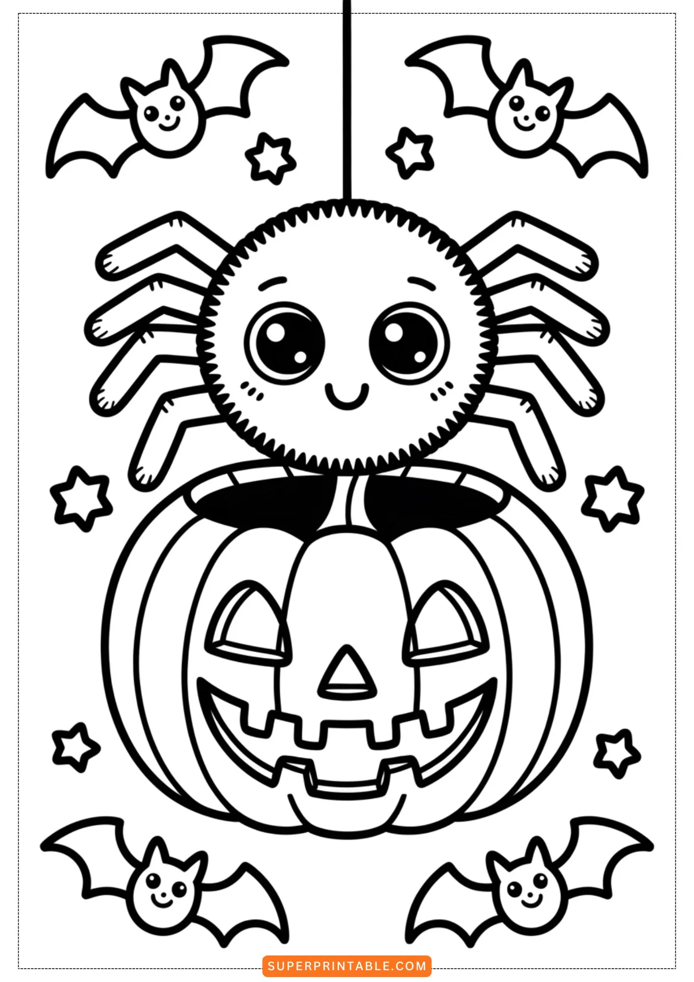 Kawaii Spider Halloween Party Coloring Pages 4