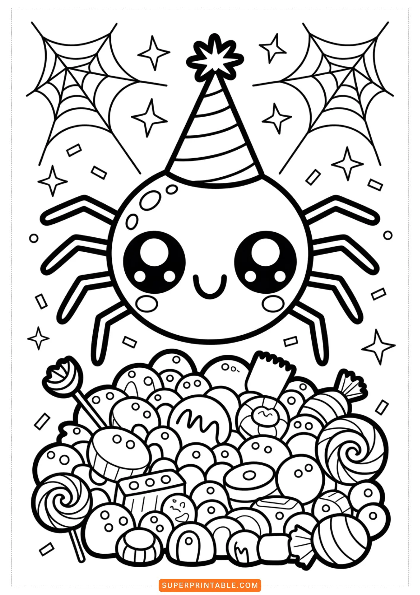 Kawaii Spider Halloween Party Coloring Pages 5
