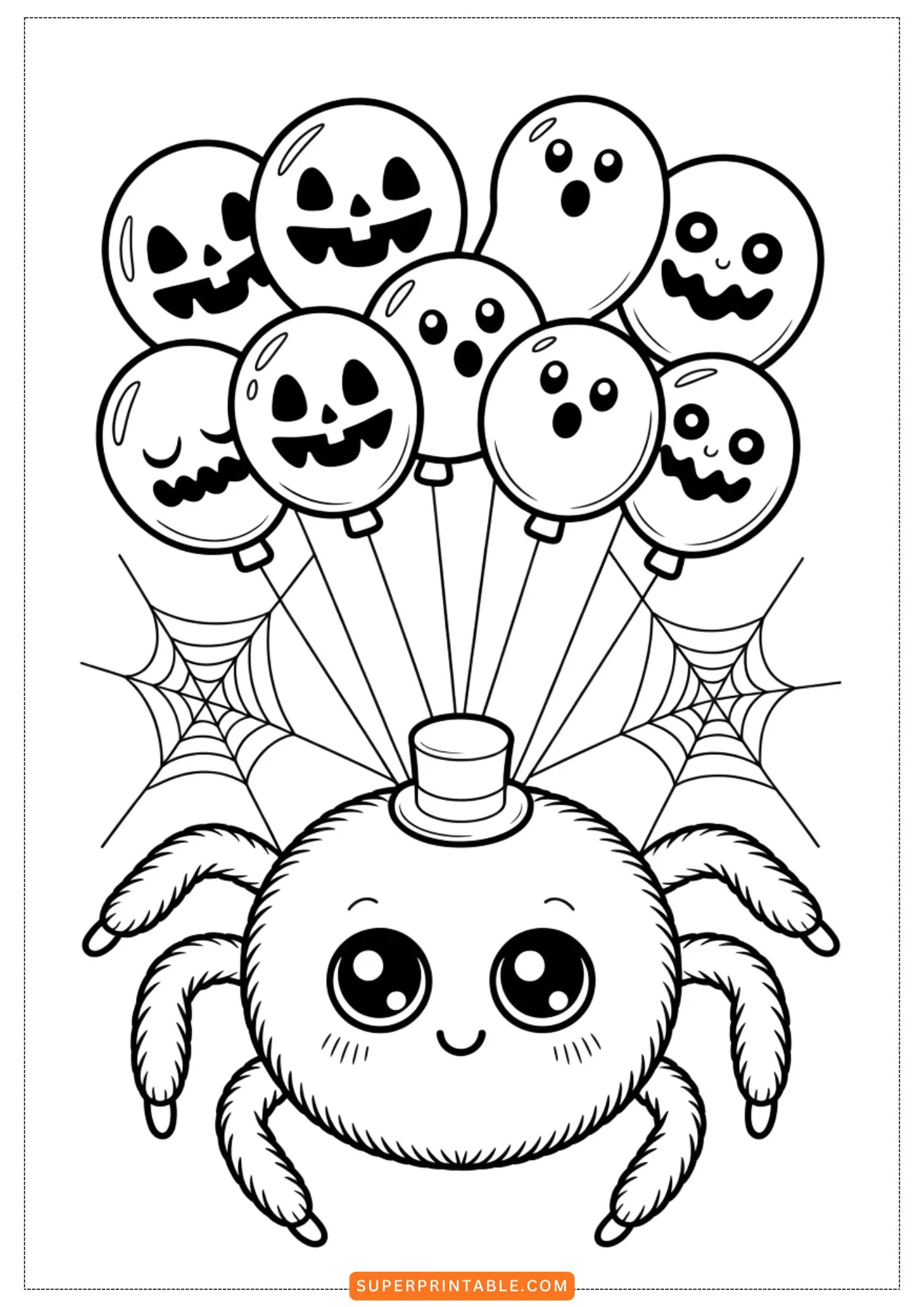 Kawaii Spider Halloween Party Coloring Pages 6