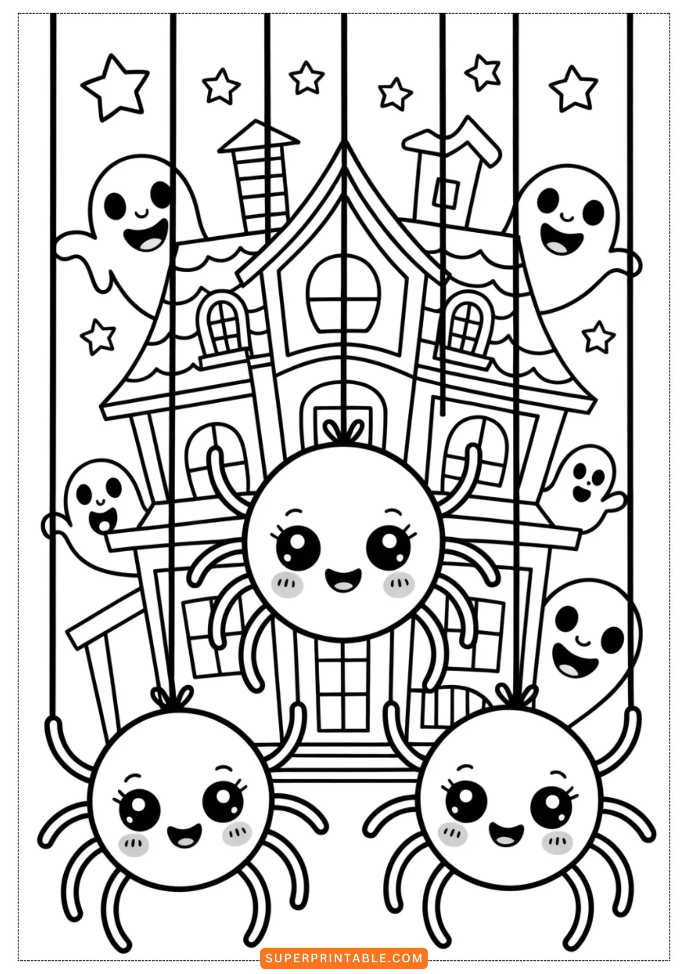 Kawaii Spider Halloween Party Coloring Pages 7