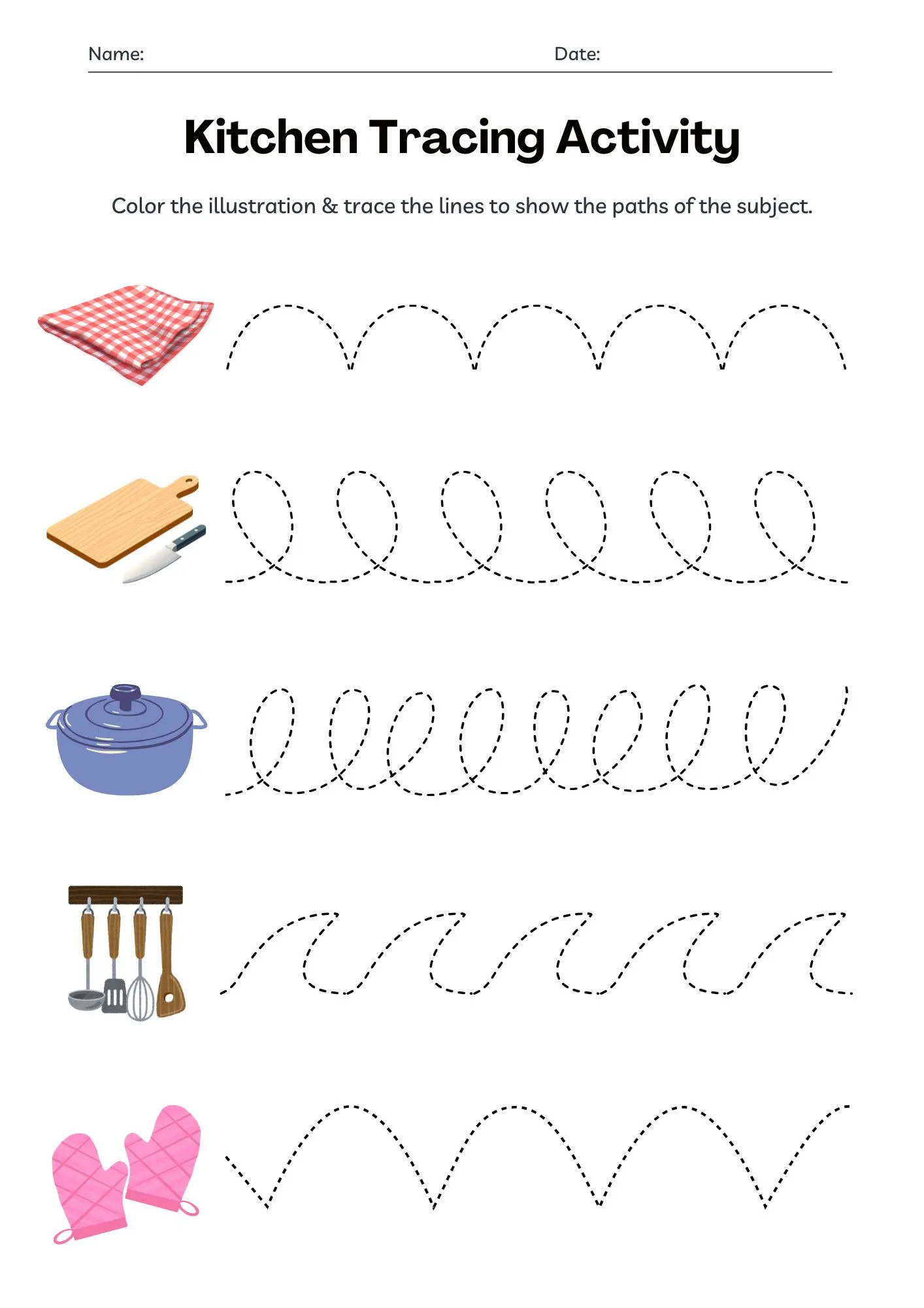 Kitchen Tracing Activity 1