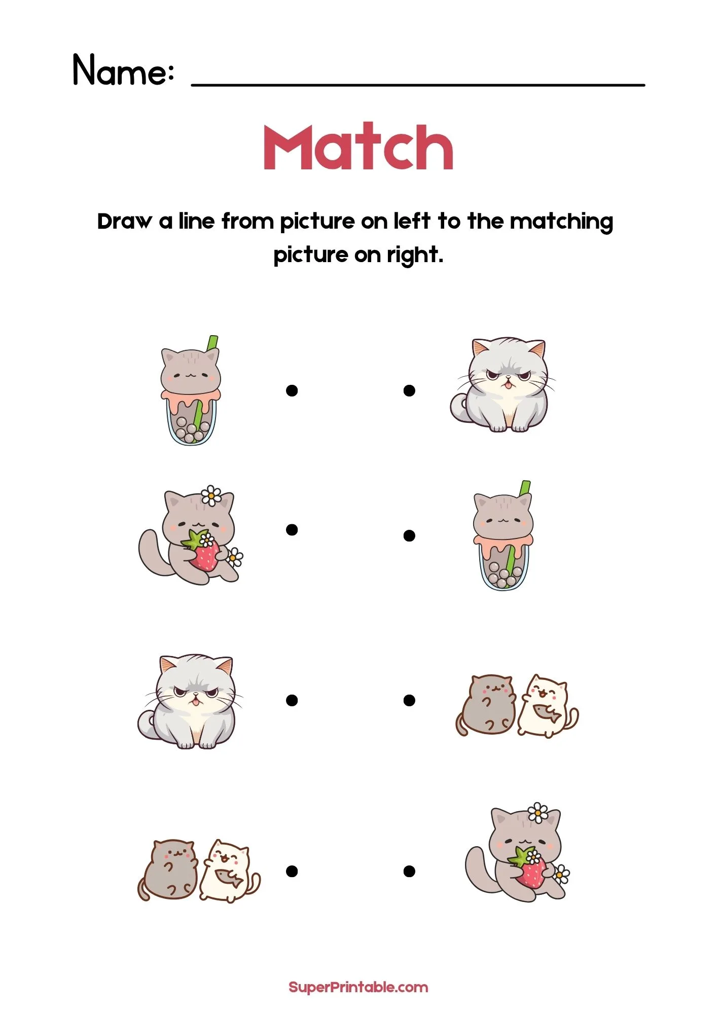 National Cat Day Illustrative Matching Worksheet 1