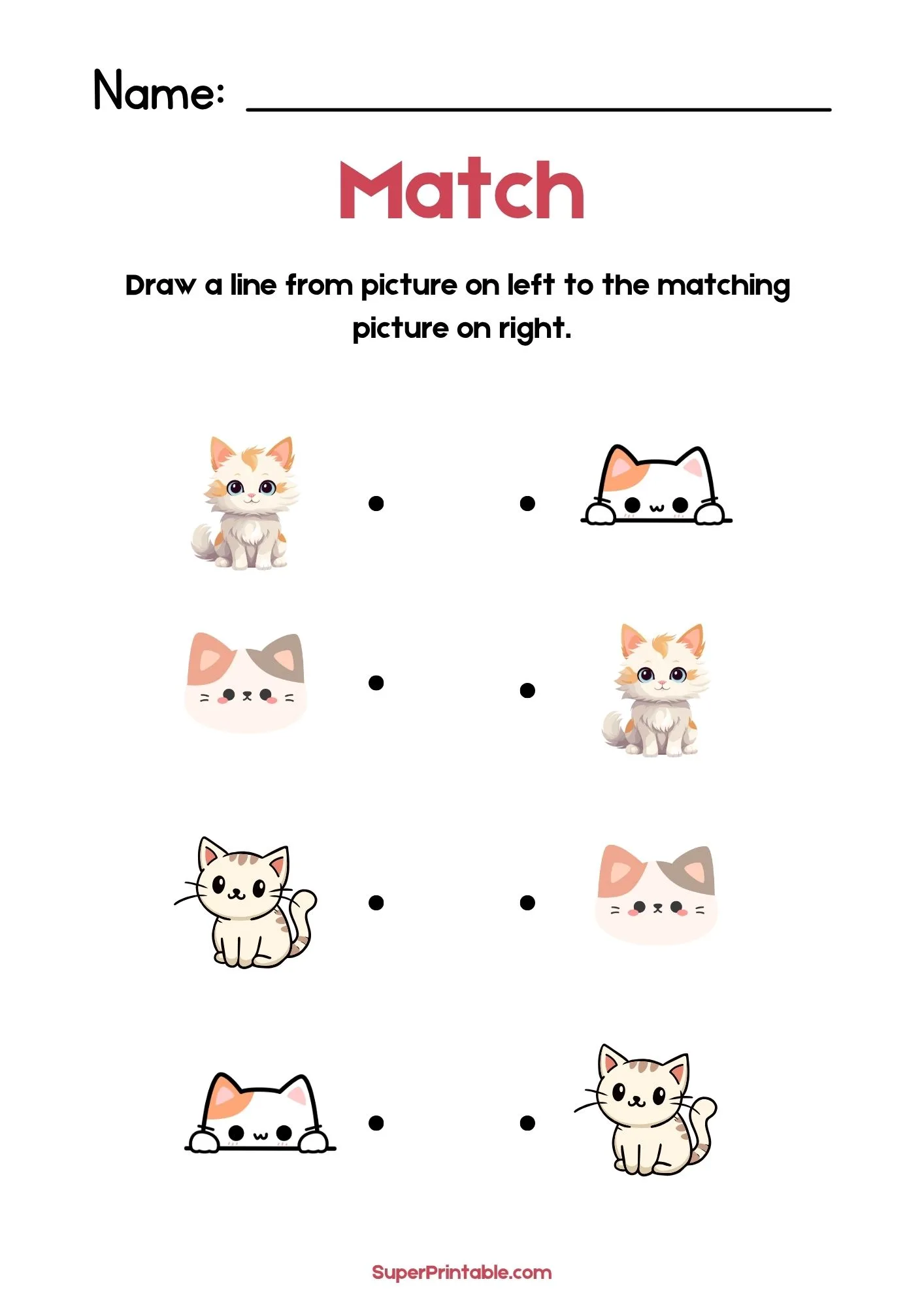 National Cat Day Illustrative Matching Worksheet 2