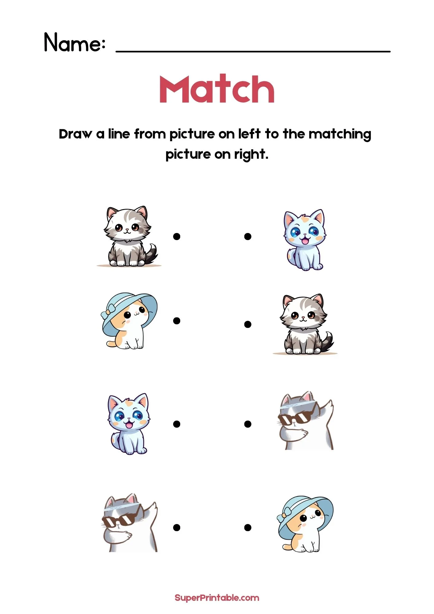 National Cat Day Illustrative Matching Worksheet 3