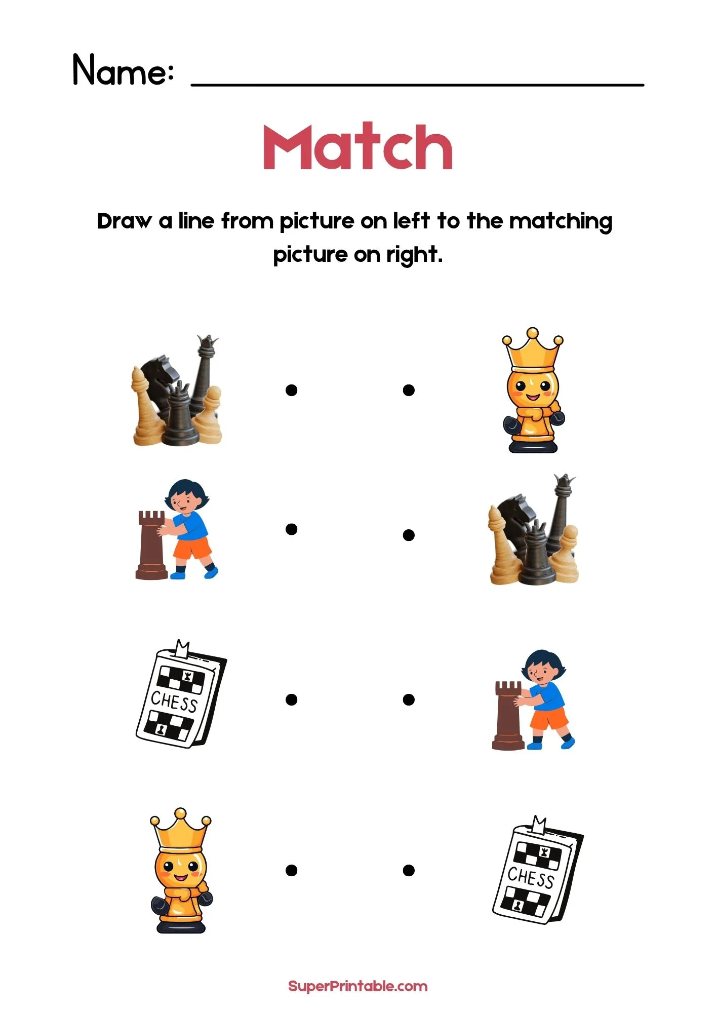 National Chess Day Illustrative Matching Worksheet 1