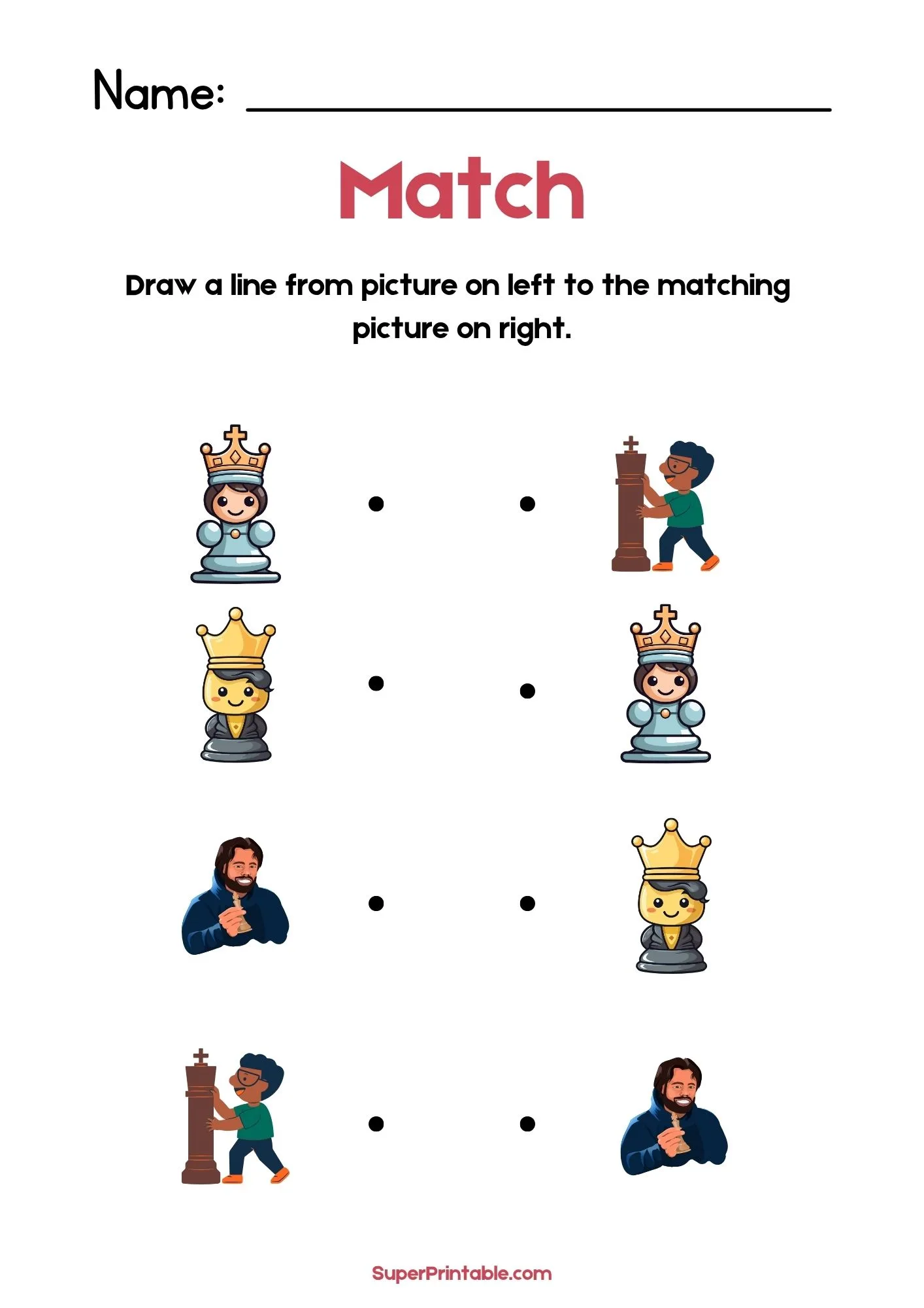 National Chess Day Illustrative Matching Worksheet 2