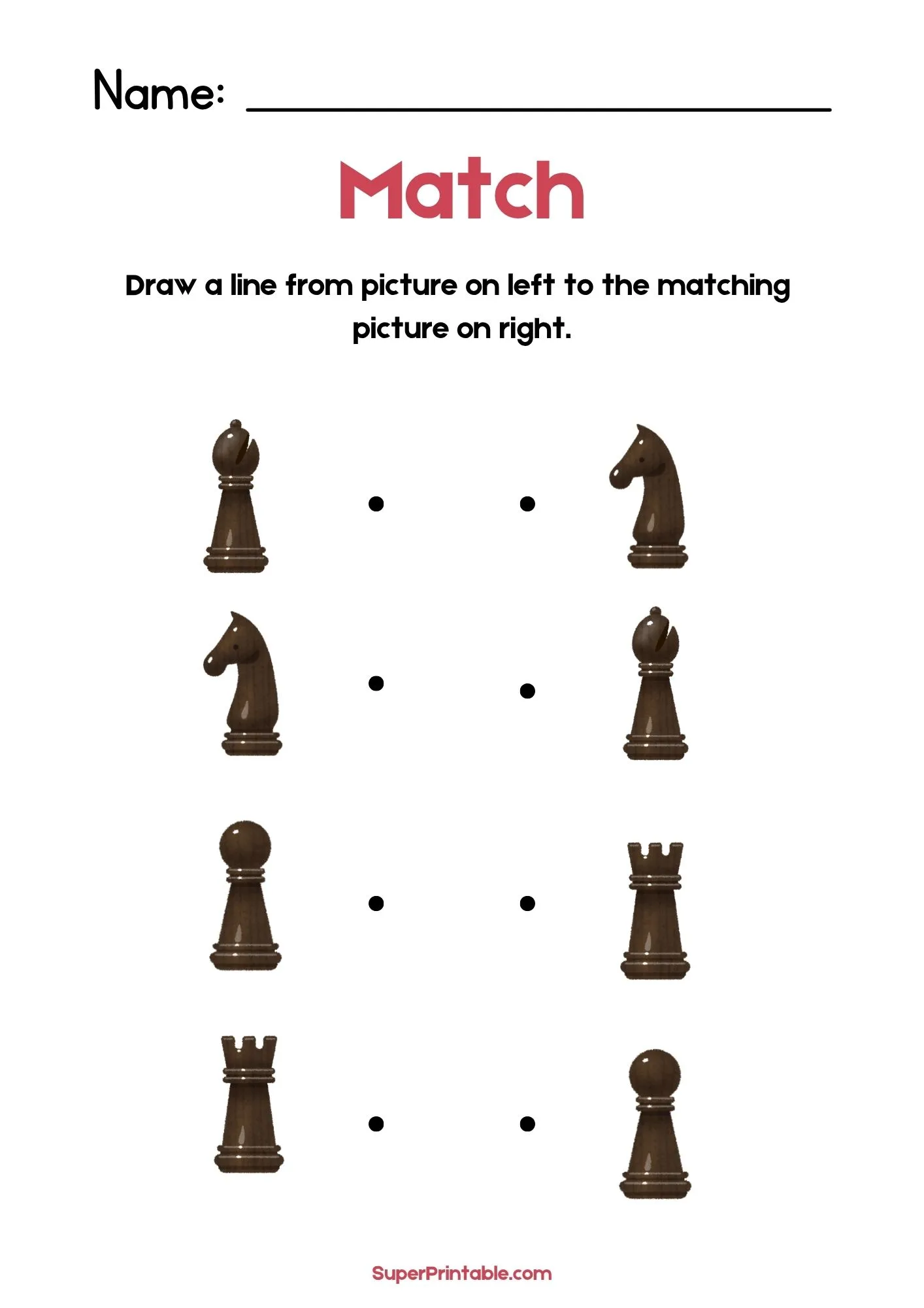 National Chess Day Illustrative Matching Worksheet 3