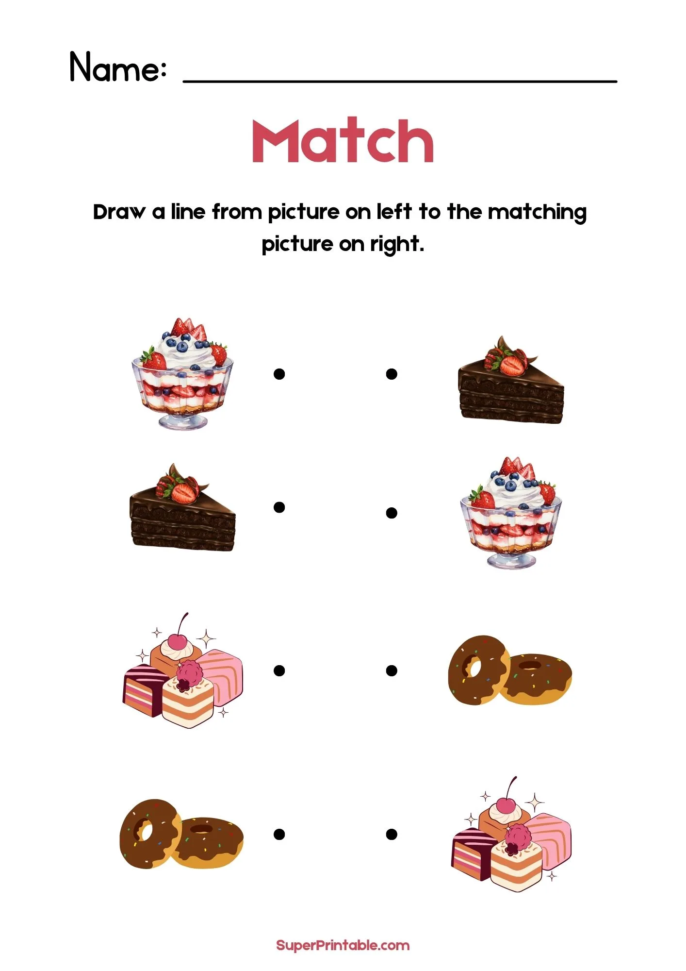 National Dessert Day Illustrative Matching Worksheet 1
