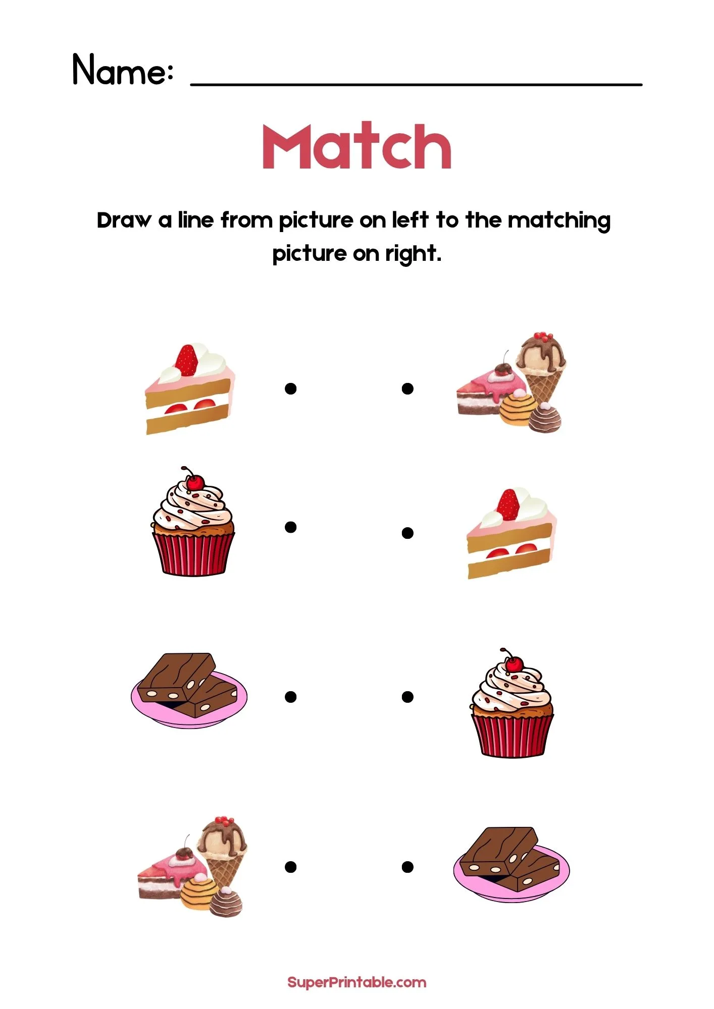 National Dessert Day Illustrative Matching Worksheet 2