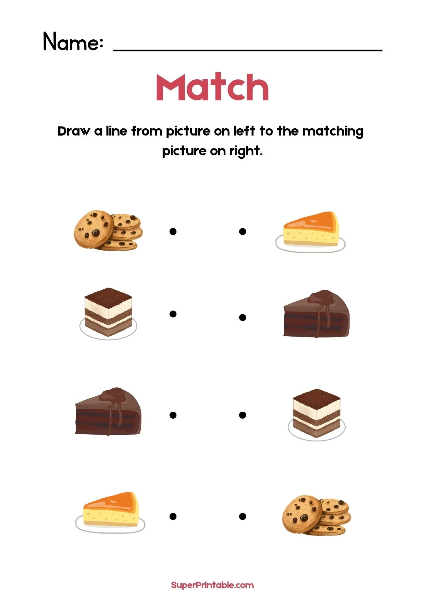 National Dessert Day Illustrative Matching Worksheet 3