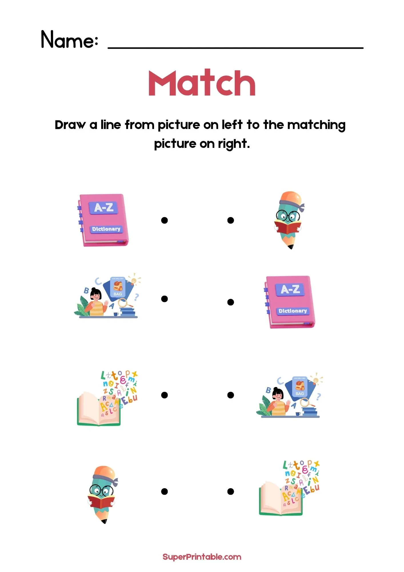 National Dictionary Day Illustrative Matching Worksheet 1