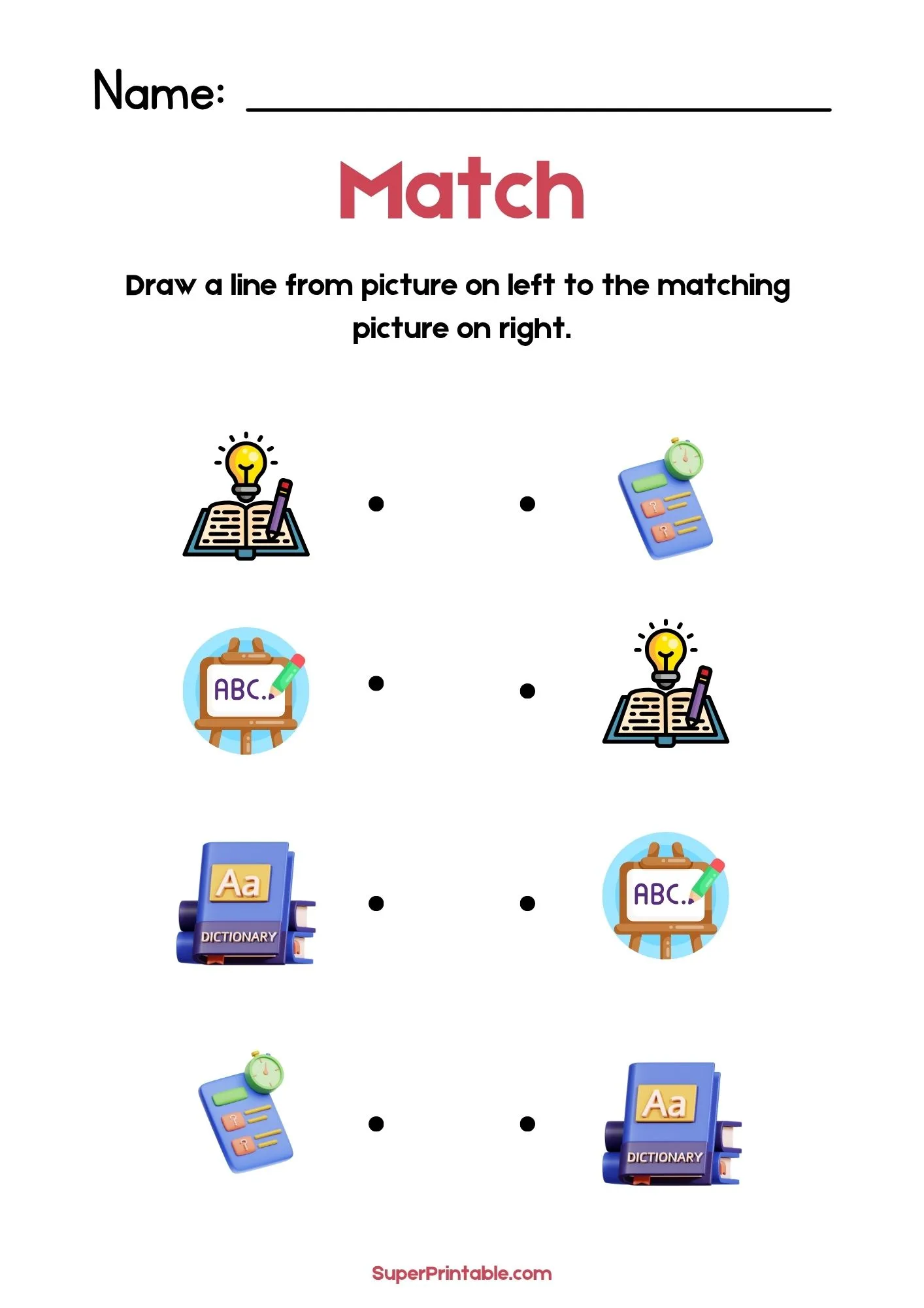 National Dictionary Day Illustrative Matching Worksheet 2