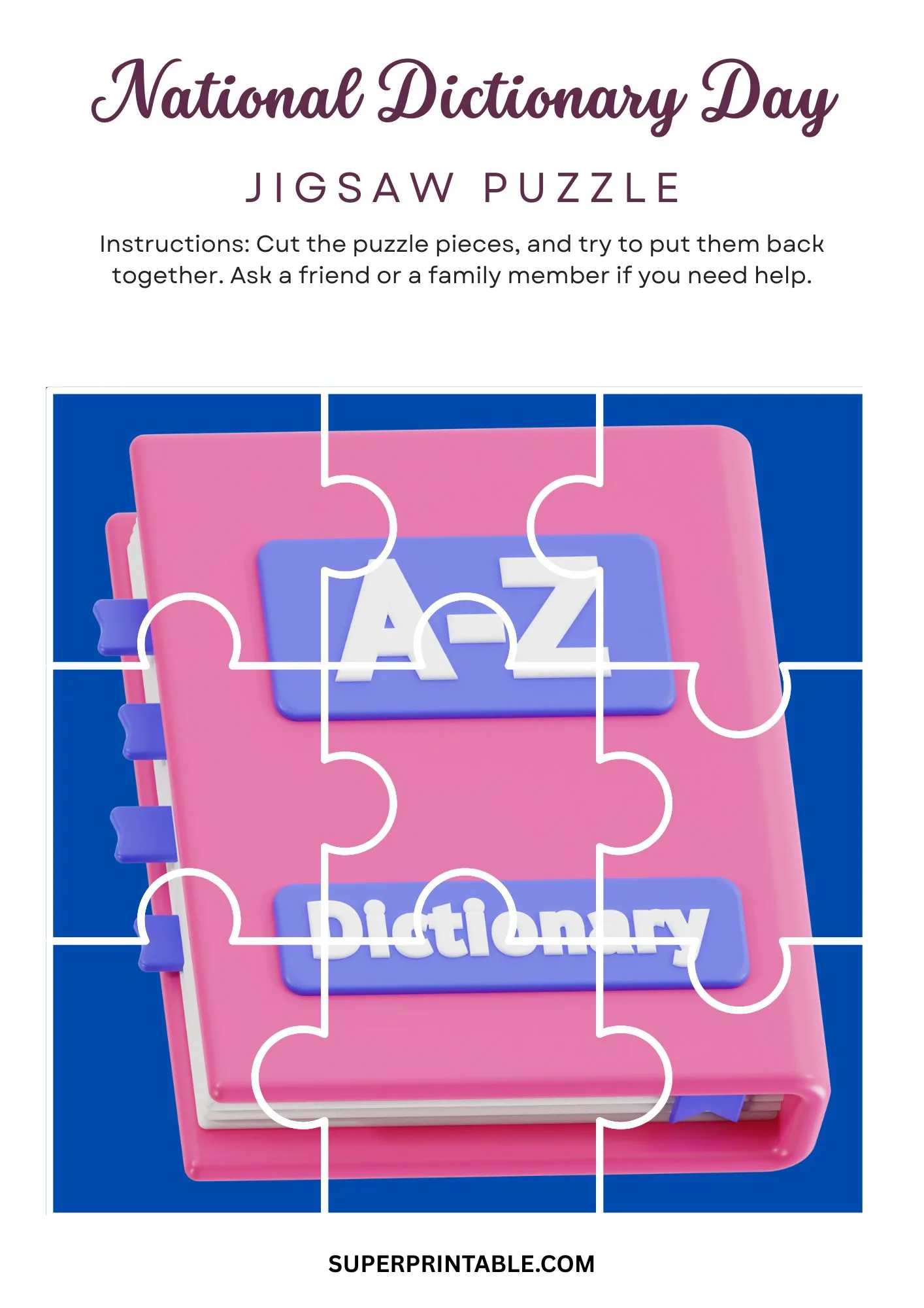 National Dictionary Day Jigsaw Puzzle Activity 1