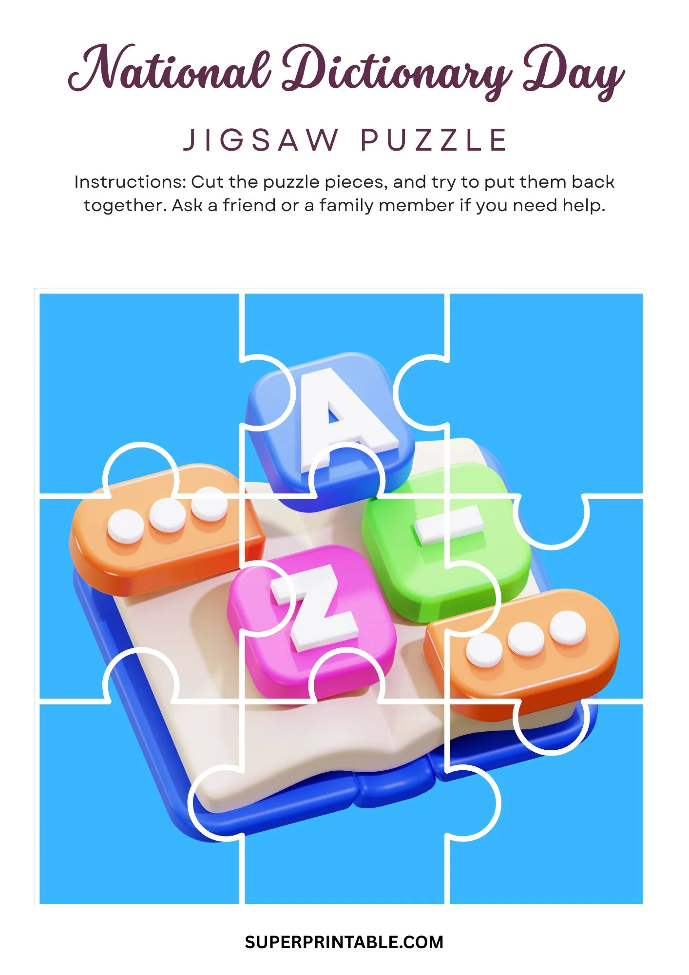 National Dictionary Day Jigsaw Puzzle Activity 6