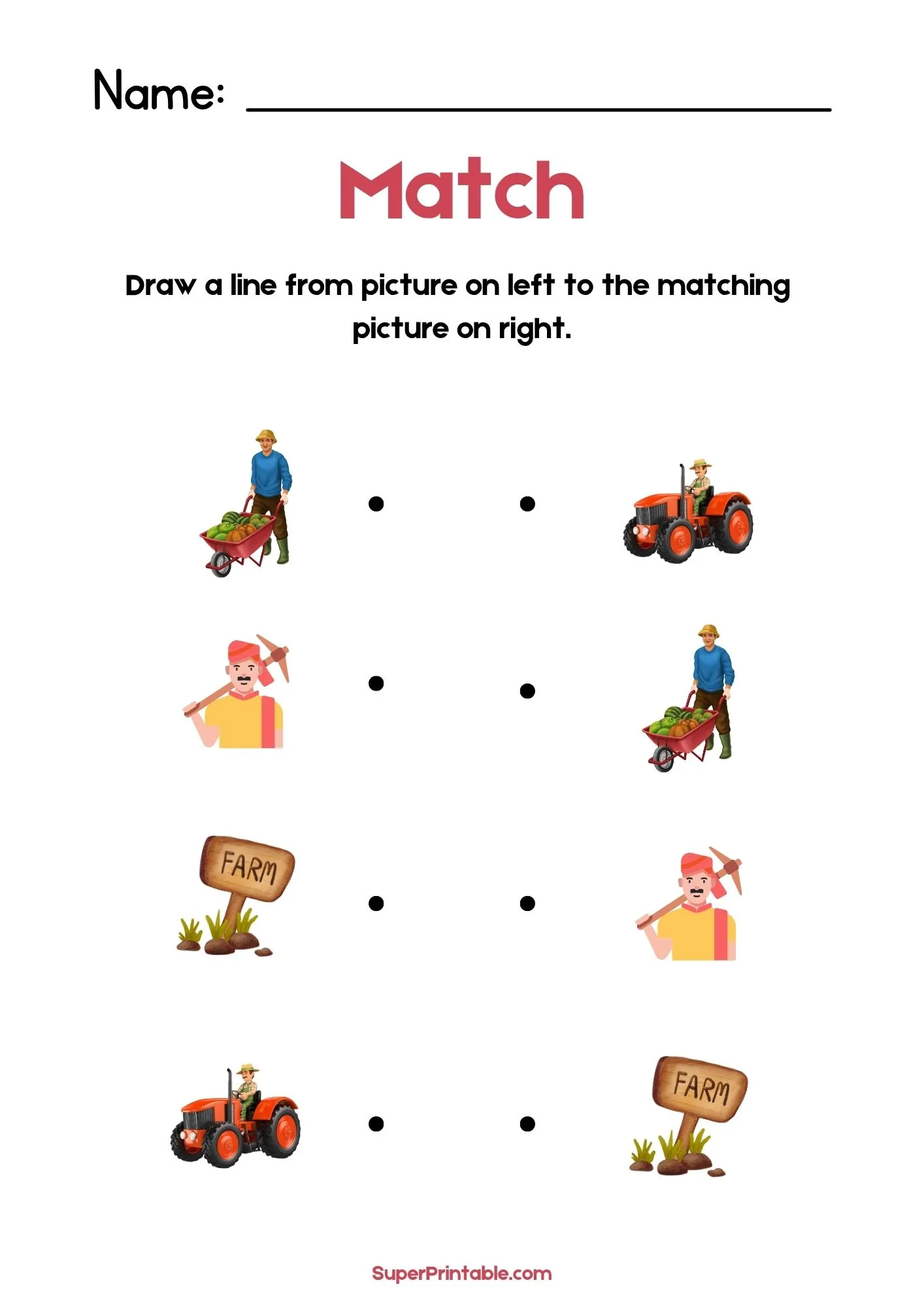 National Farmer's day Illustrative Matching Worksheet 1