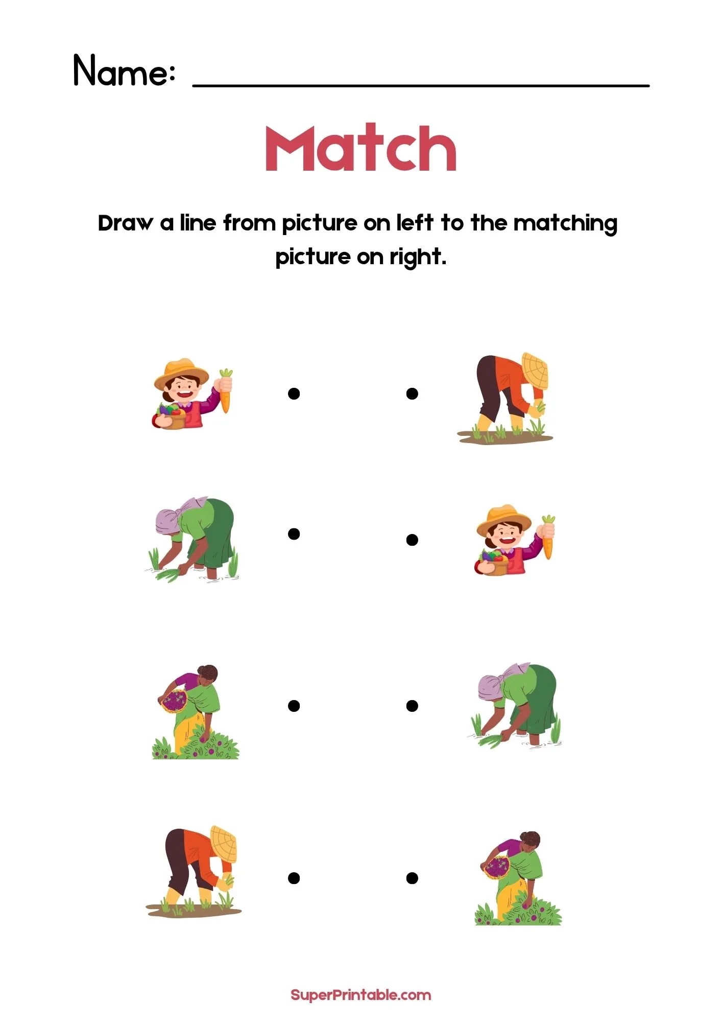 National Farmer's day Illustrative Matching Worksheet 2