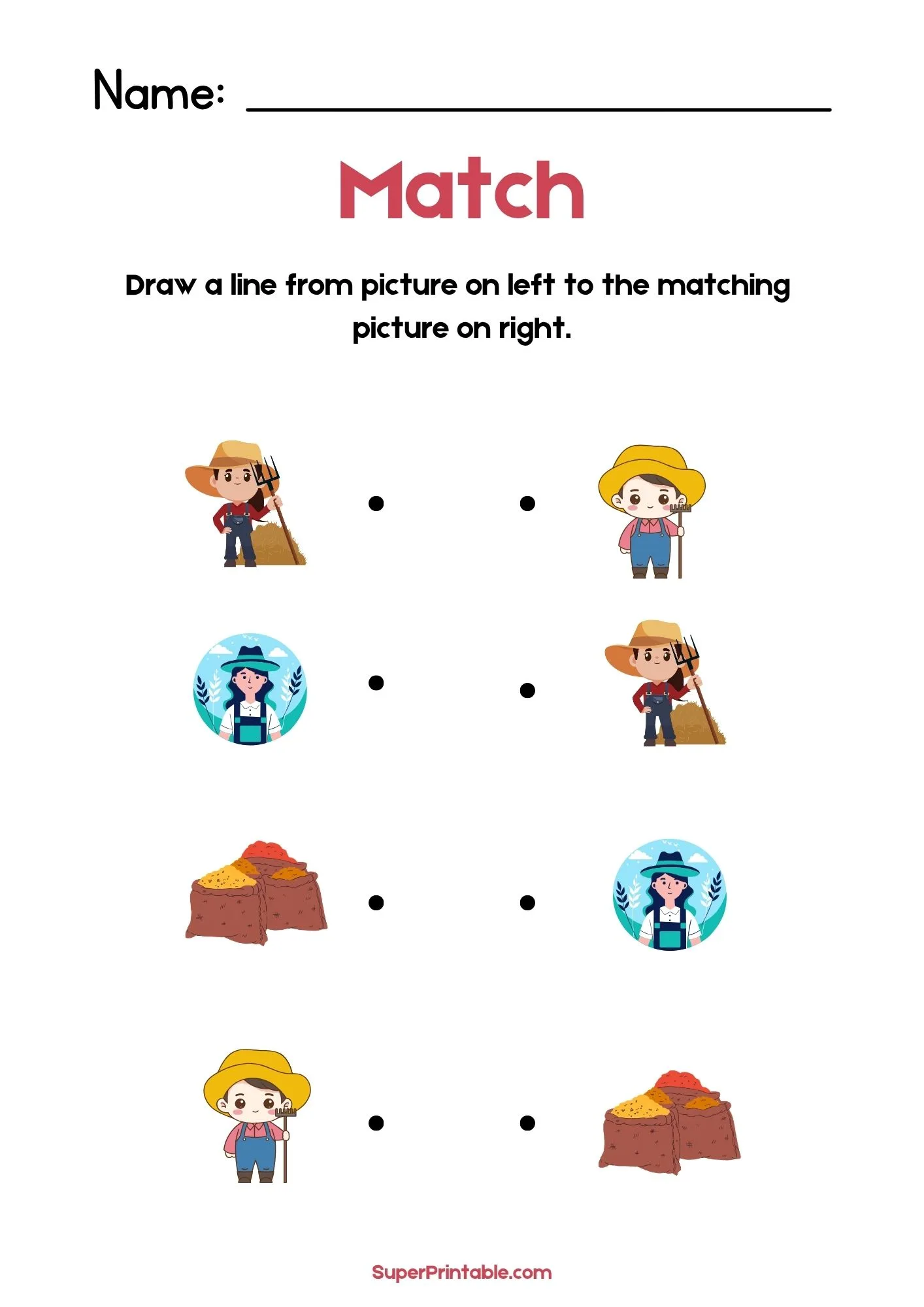 National Farmer's day Illustrative Matching Worksheet 3