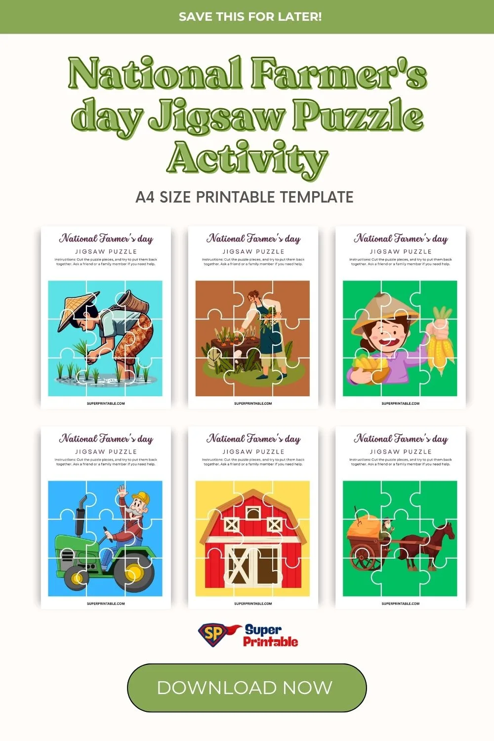 National Farmer's day Jigsaw Puzzle Activity Pinterest Image