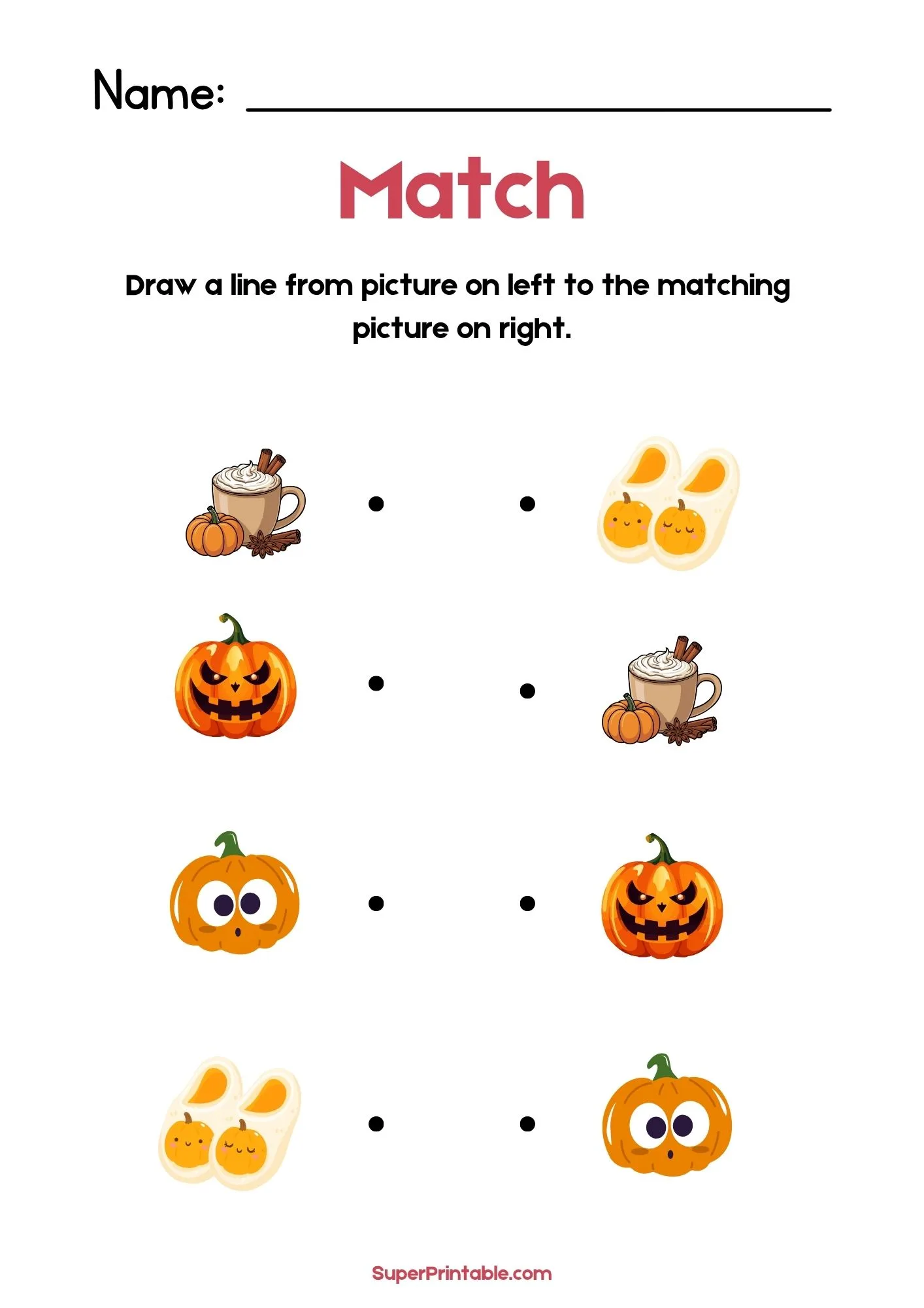 National Pumpkin Day Illustrative Matching Worksheet 1