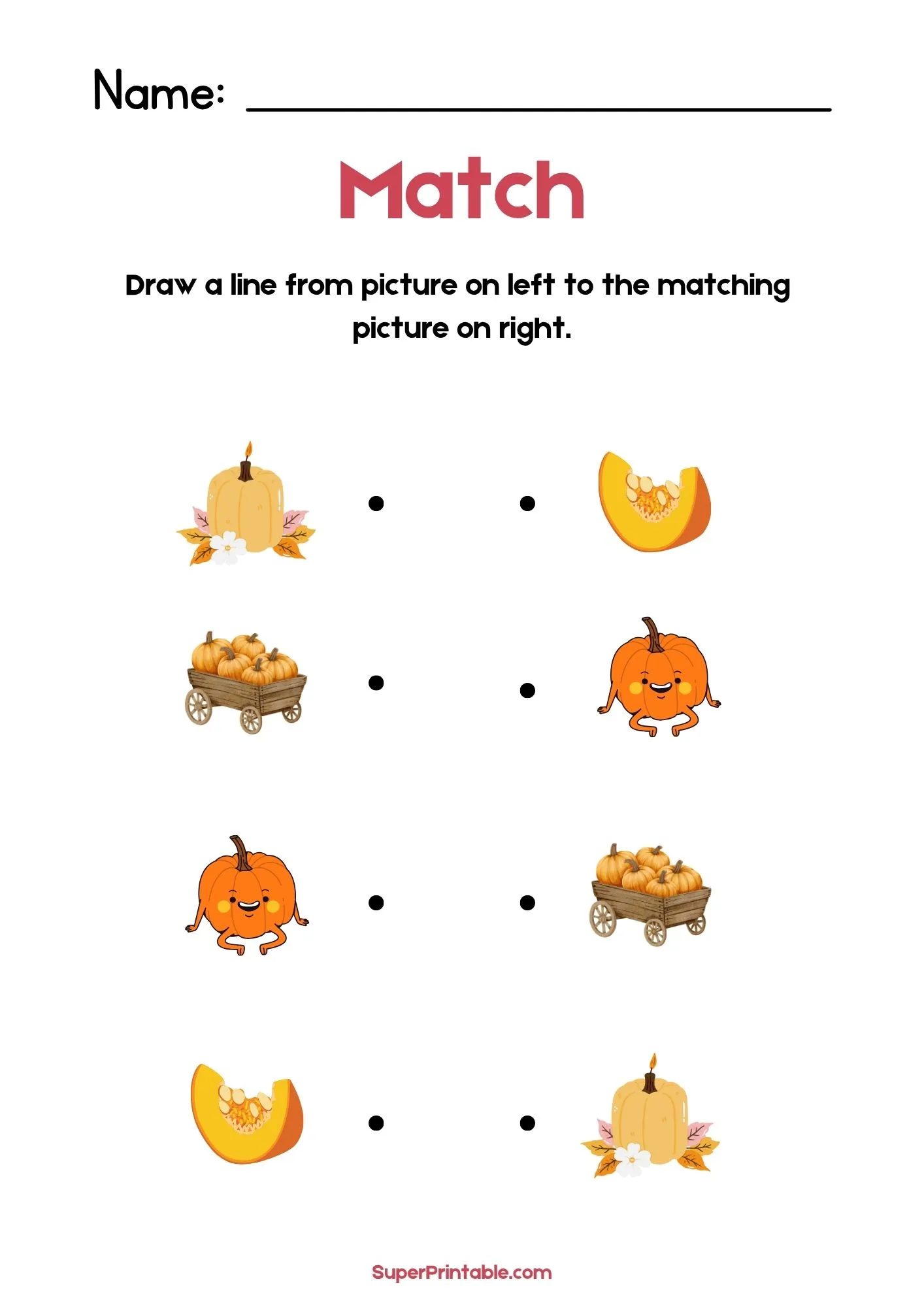 National Pumpkin Day Illustrative Matching Worksheet 2