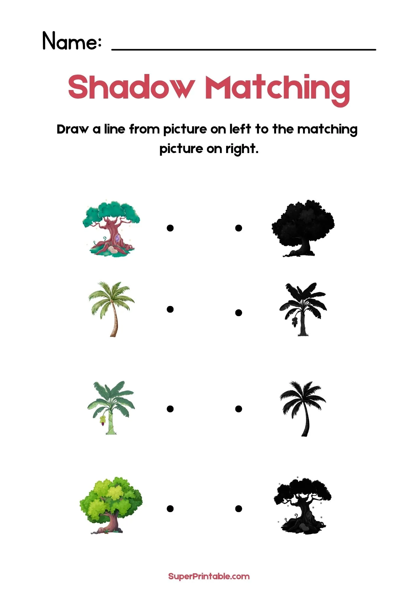Nature Find The Shadow Matching Worksheet 1