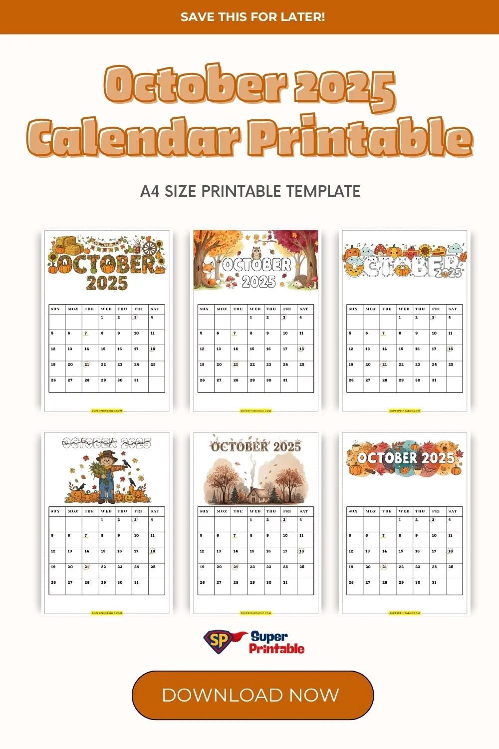 October 2025 Calendar Printable Pinterest Image