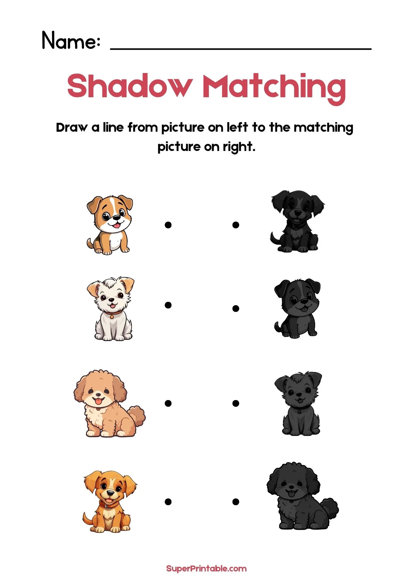 Pet Friends Find The Shadow Matching Worksheet 1