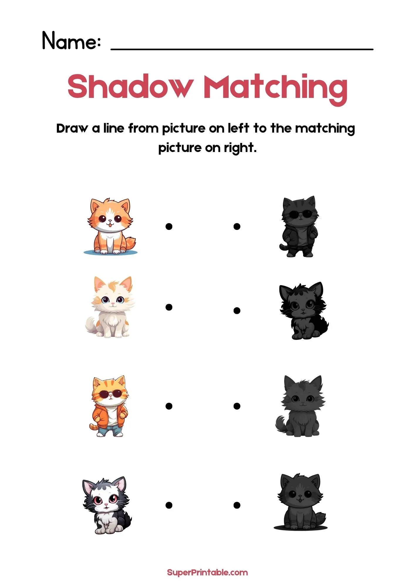 Pet Friends Find The Shadow Matching Worksheet 2