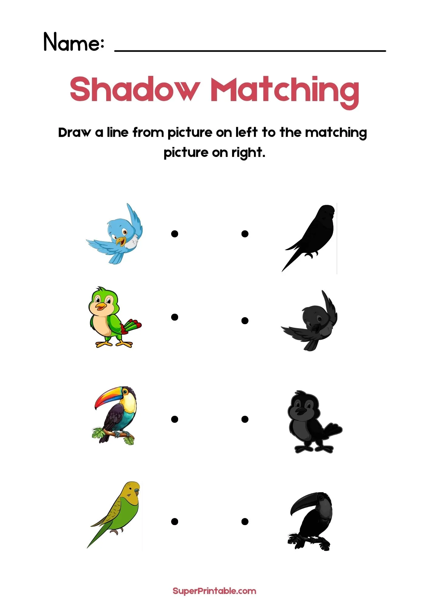 Pet Friends Find The Shadow Matching Worksheet 3